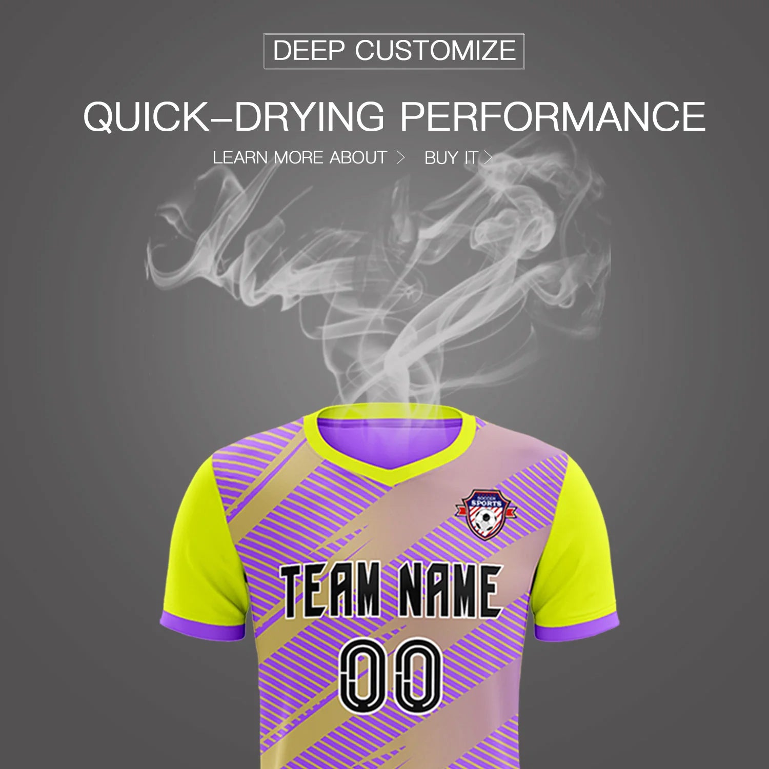 Custom Light Purple Yellow Casual Sport Soccer Sets Jersey