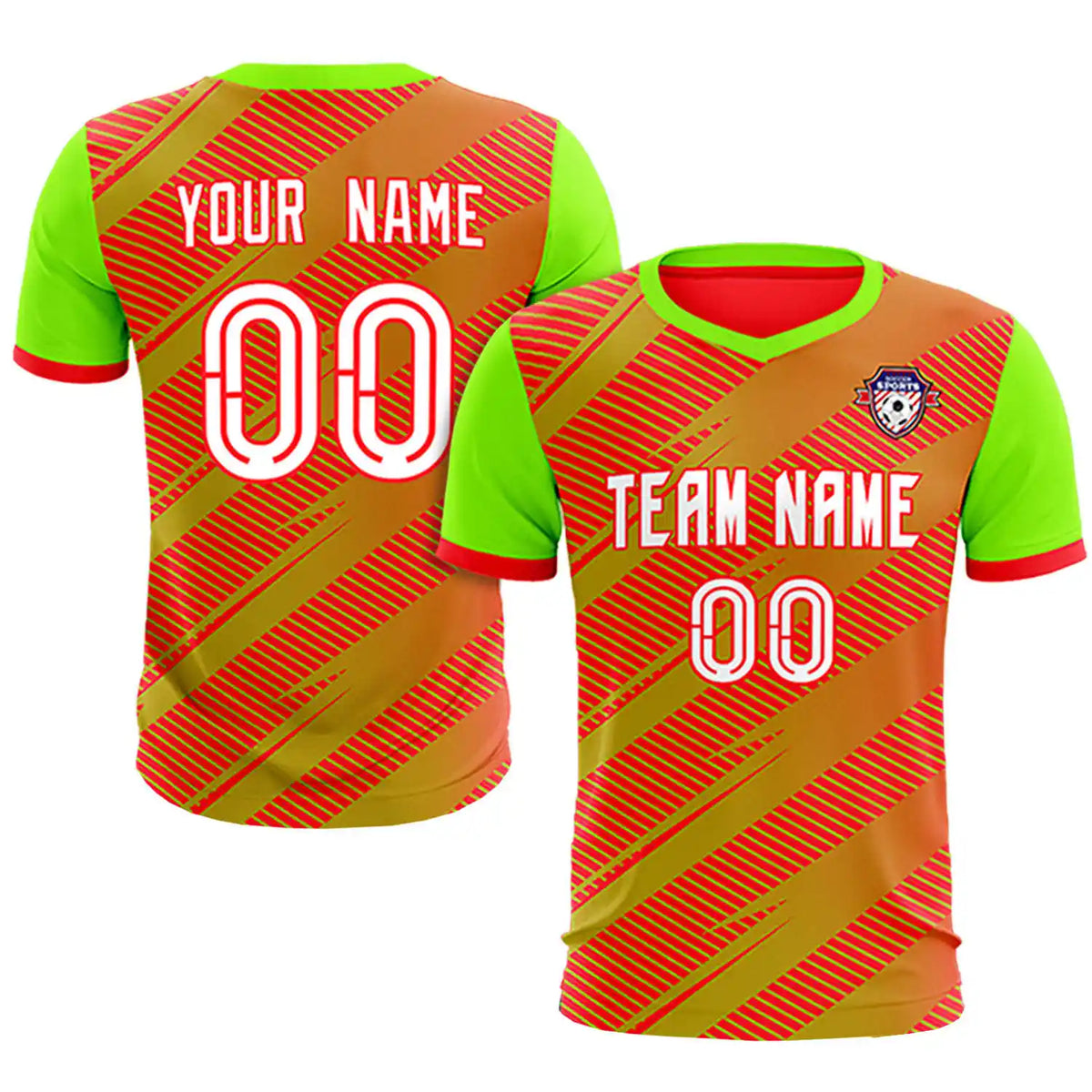 Custom Red Neon Green Casual Sport Soccer Sets Jersey