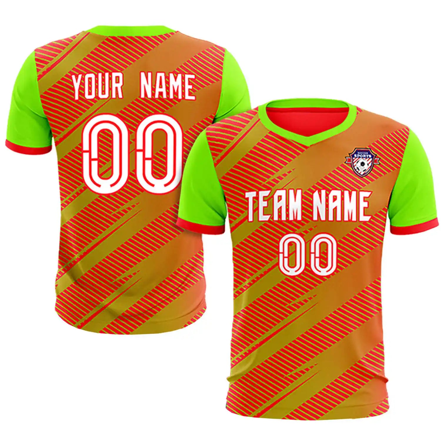 Custom Red Neon Green Casual Sport Soccer Sets Jersey
