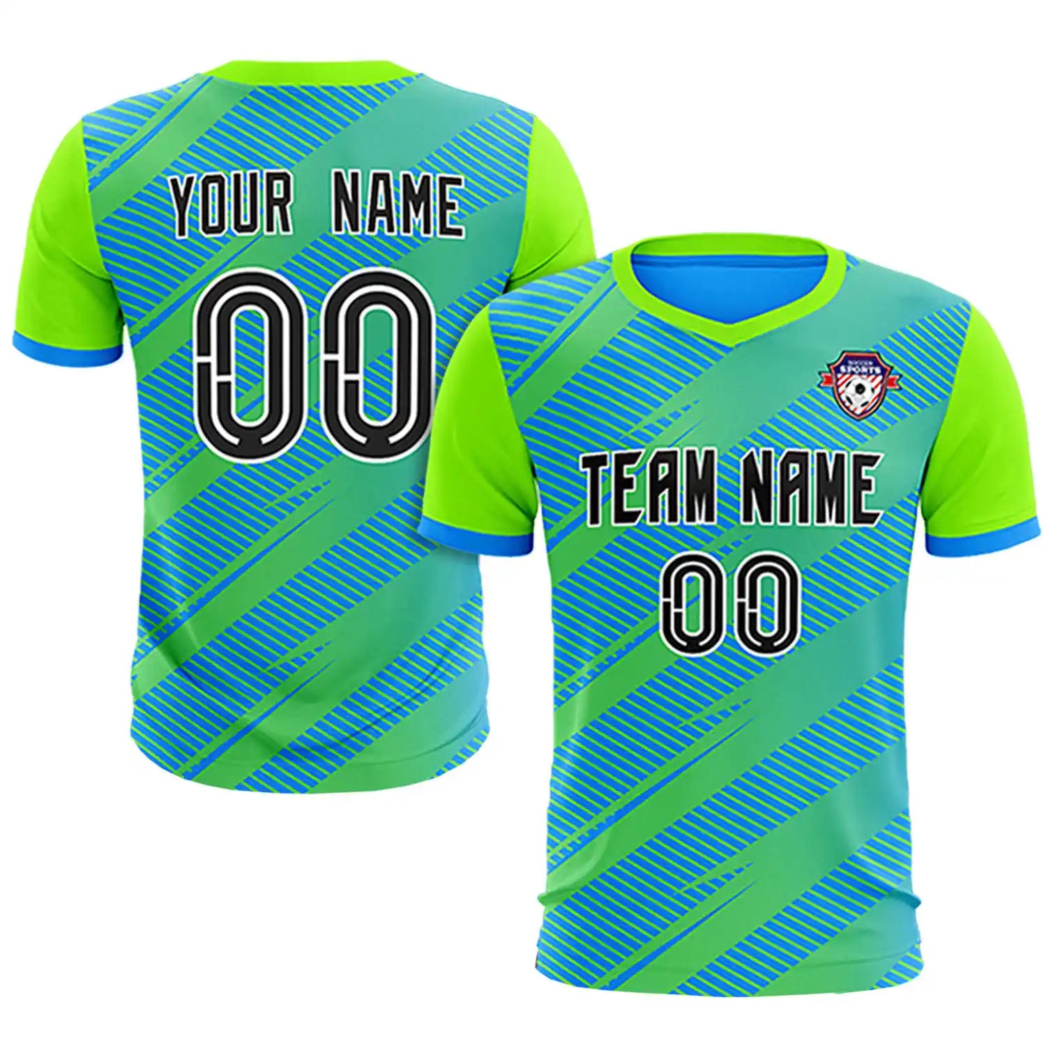 Custom Powder Blue Neon Green Casual Sport Soccer Sets Jersey