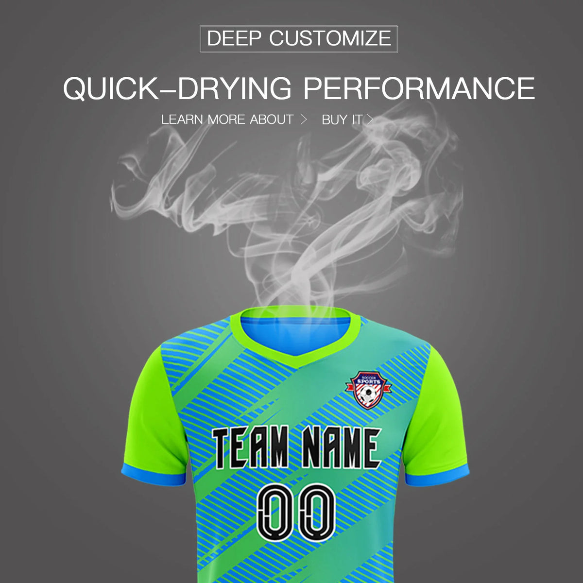 Custom Powder Blue Neon Green Casual Sport Soccer Sets Jersey