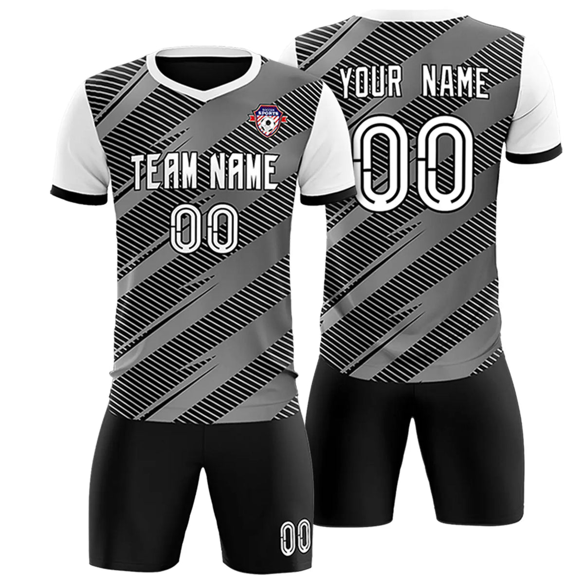 Custom Black White Casual Sport Soccer Sets Jersey