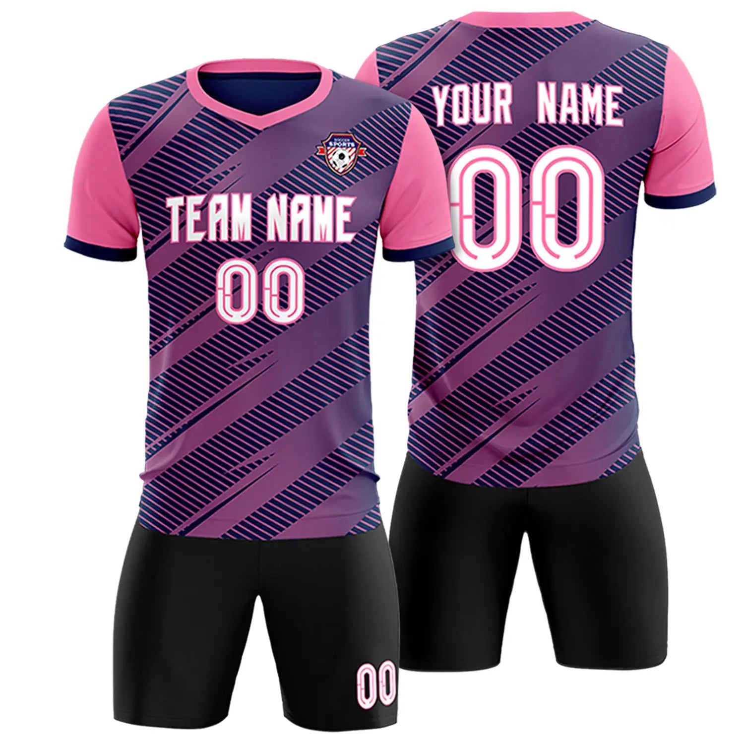 Custom Navy Pink Casual Sport Soccer Sets Jersey