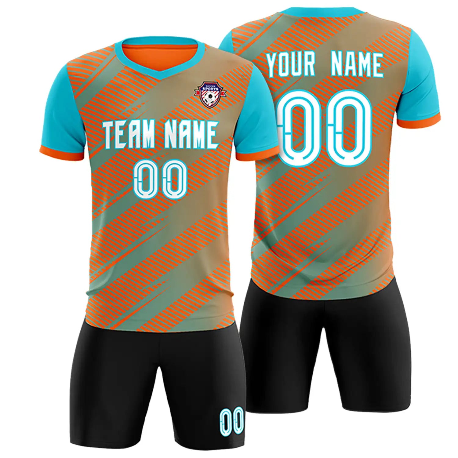 Custom Orange Aqua Casual Sport Soccer Sets Jersey