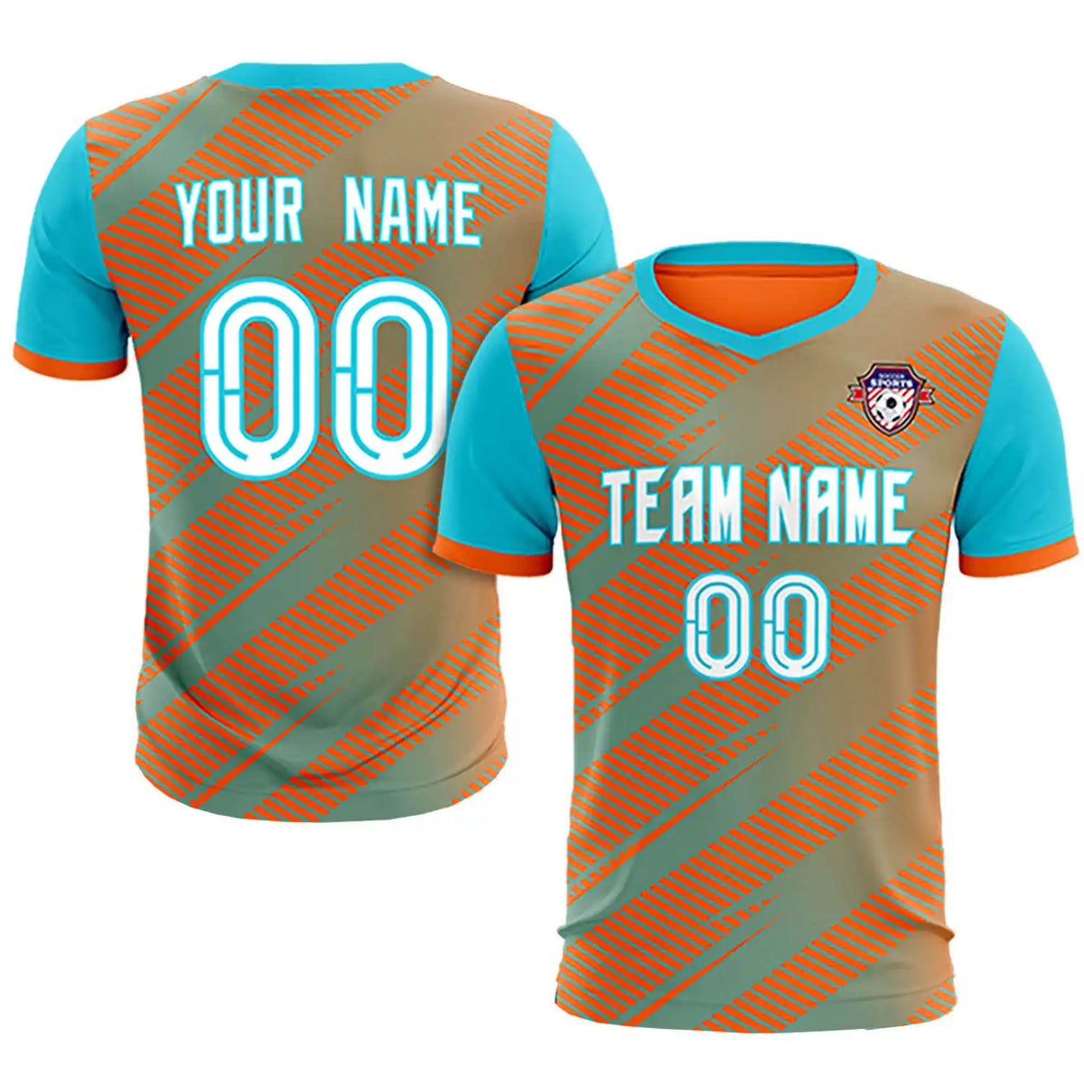 Custom Orange Aqua Casual Sport Soccer Sets Jersey