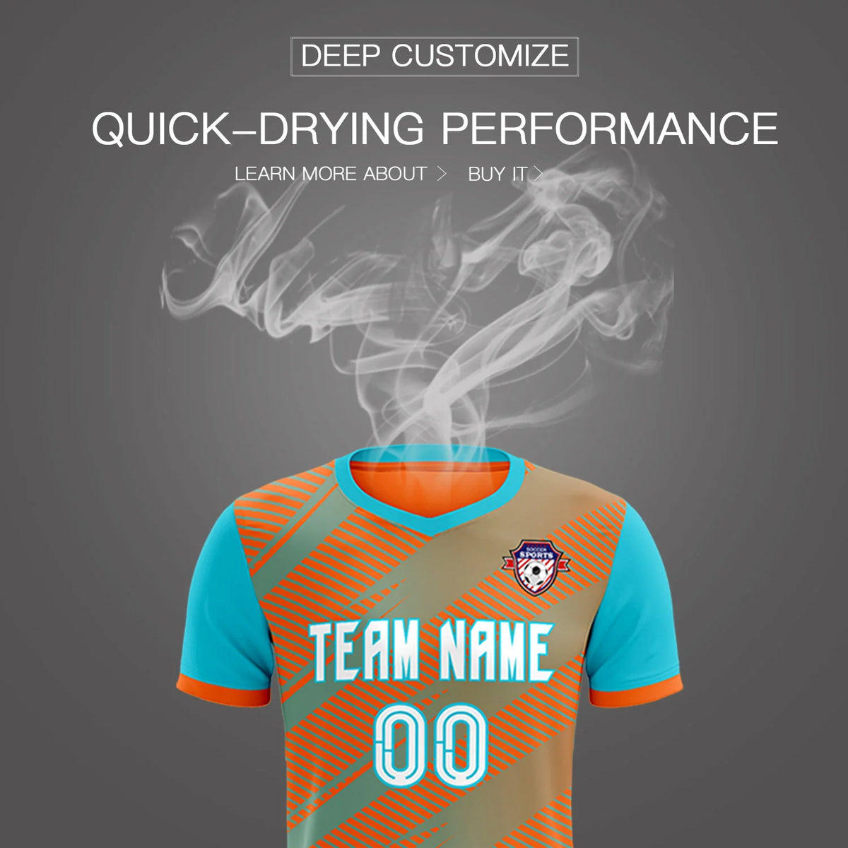 Custom Orange Aqua Casual Sport Soccer Sets Jersey