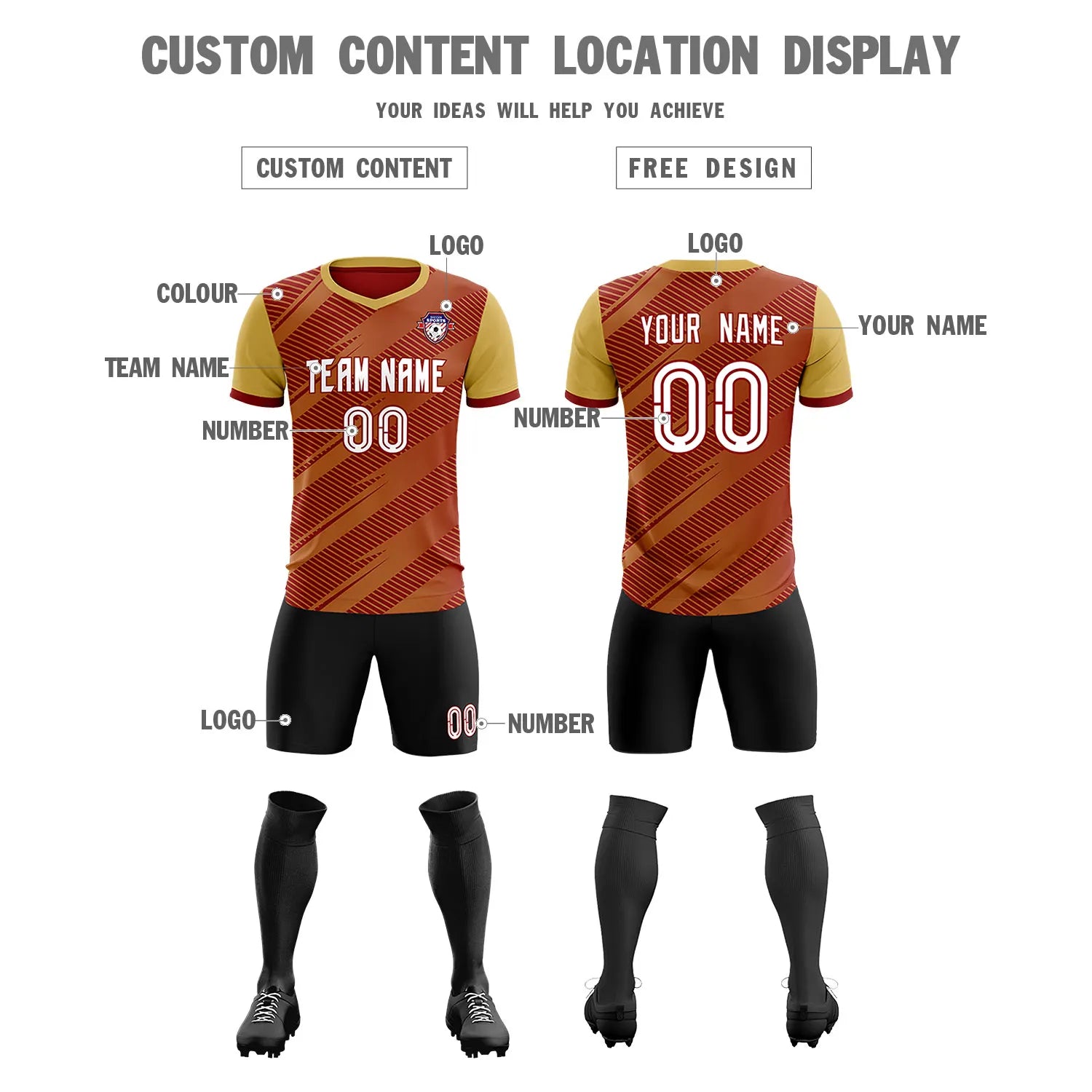 Custom Crimson Old Gold Casual Sport Soccer Sets Jersey