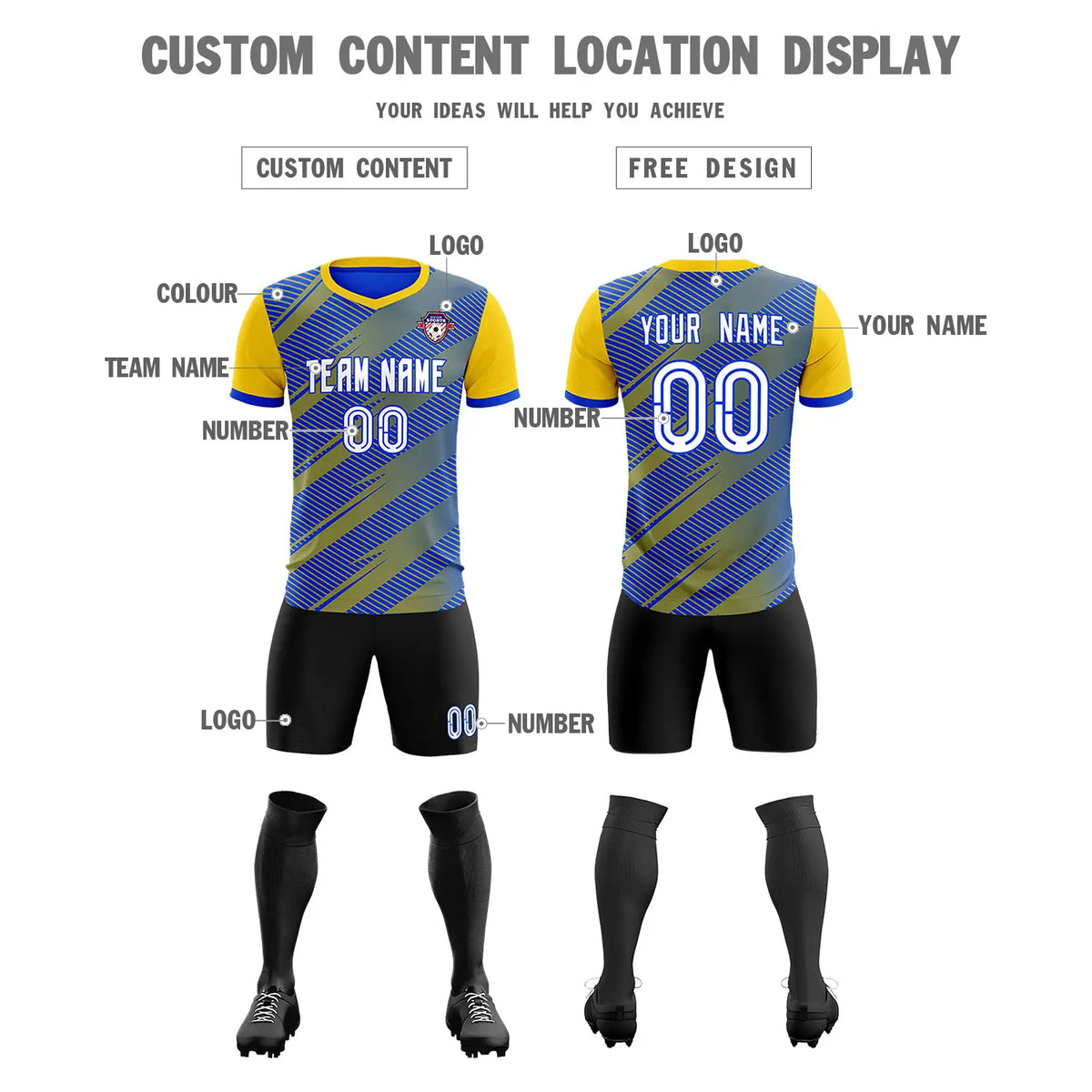 Custom Royal Blue Gold01 Casual Sport Soccer Sets Jersey