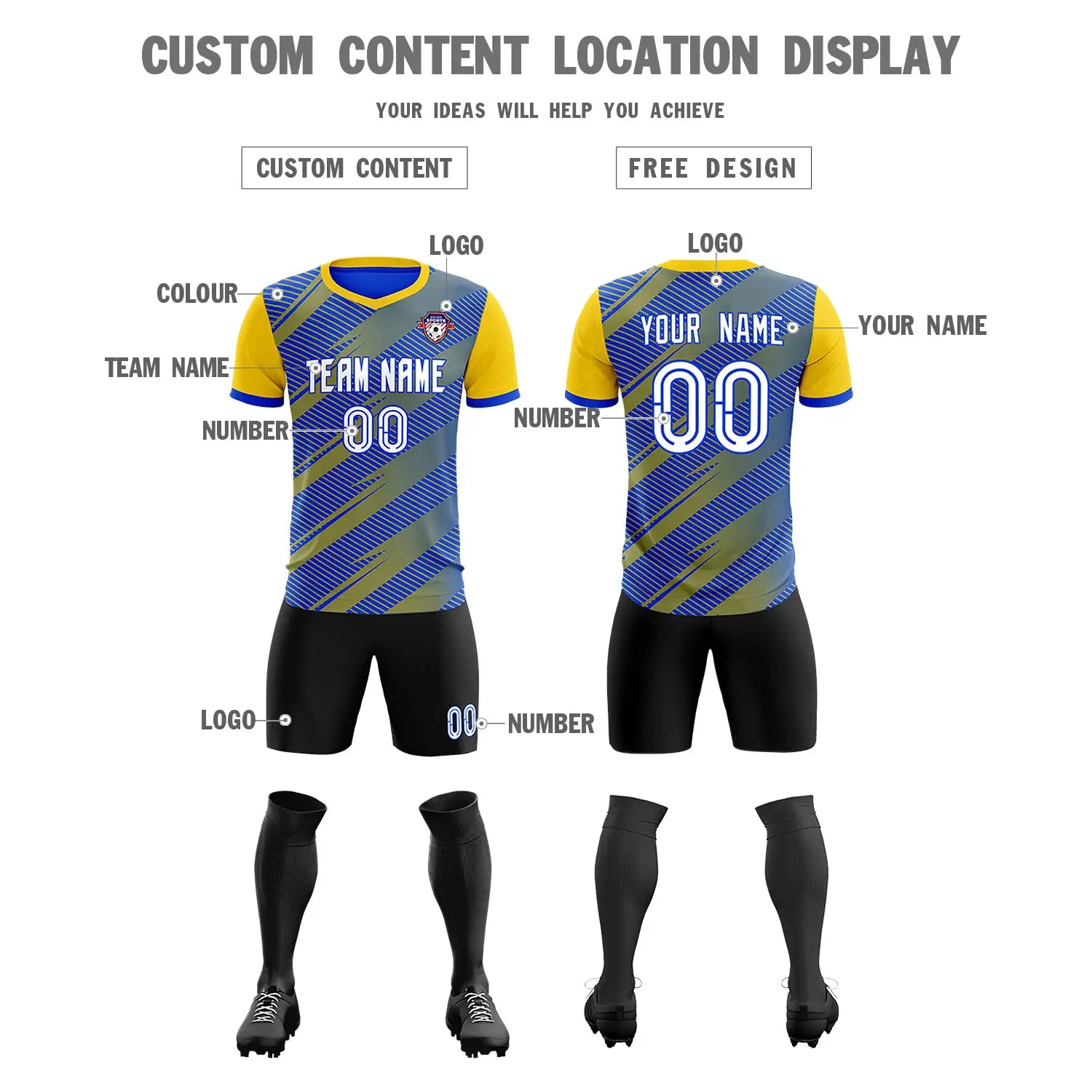 Custom Royal Blue Gold01 Casual Sport Soccer Sets Jersey