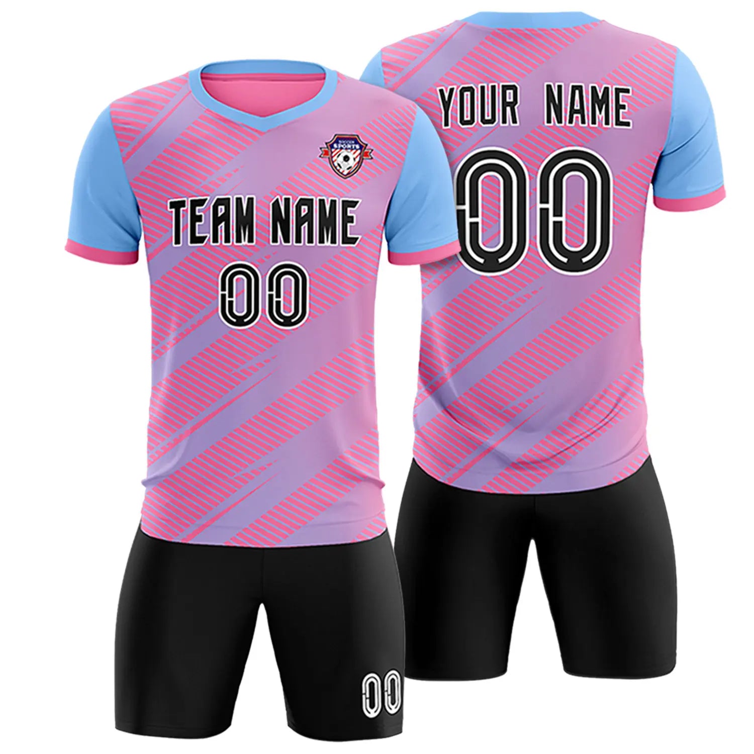 Custom Pink Light Blue Casual Sport Soccer Sets Jersey