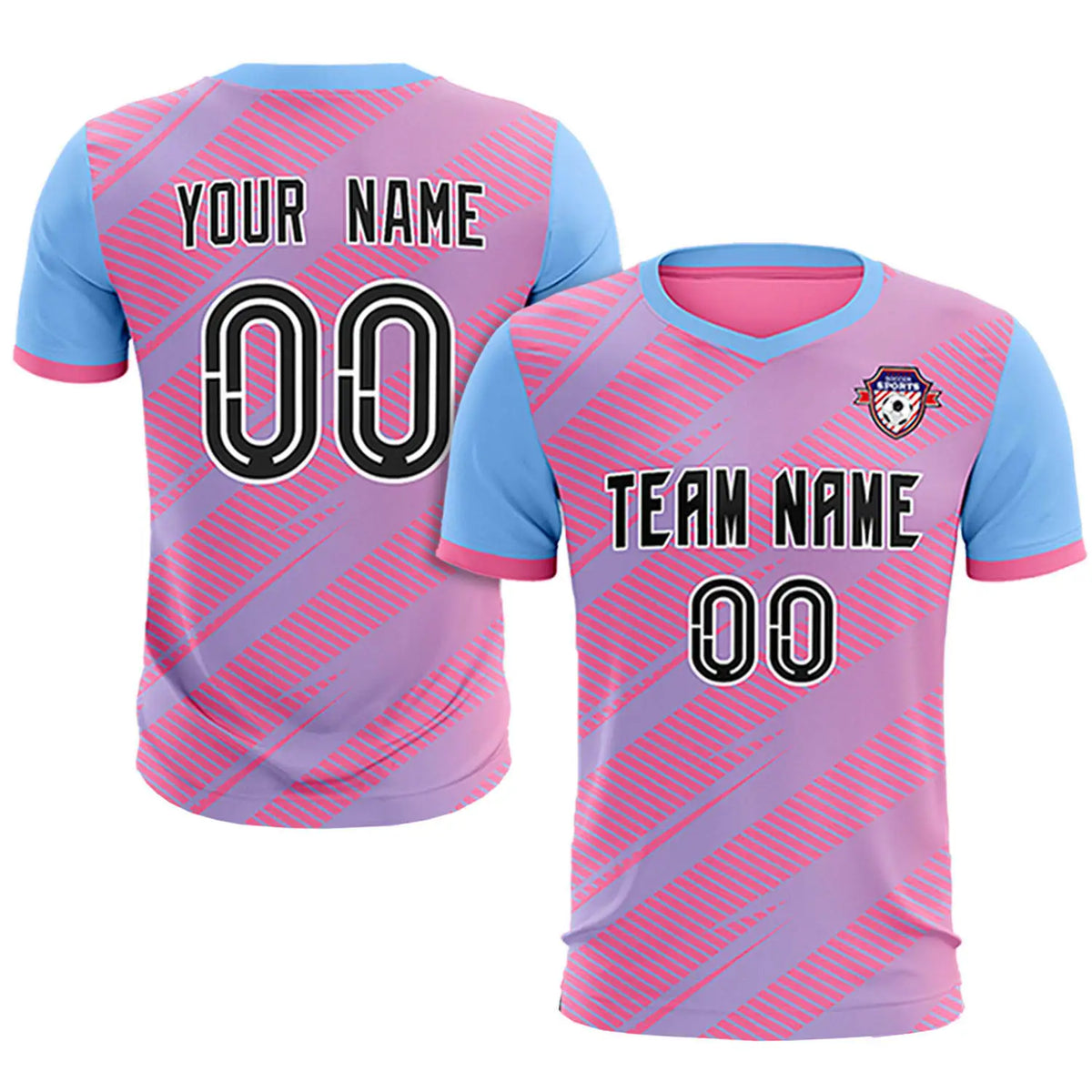 Custom Pink Light Blue Casual Sport Soccer Sets Jersey