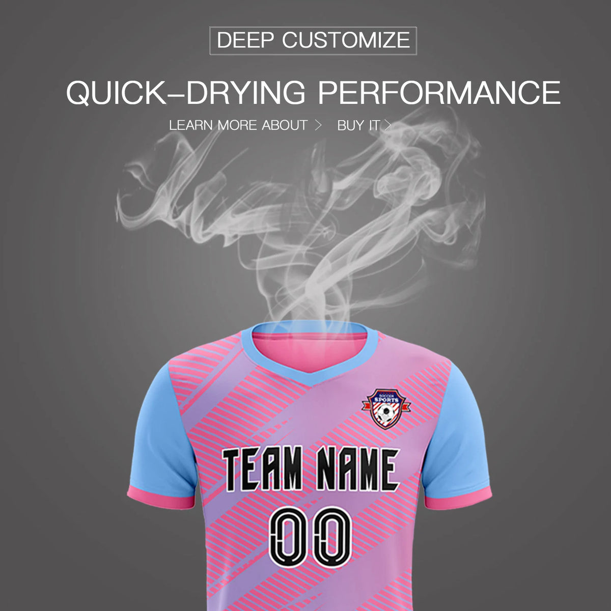 Custom Pink Light Blue Casual Sport Soccer Sets Jersey