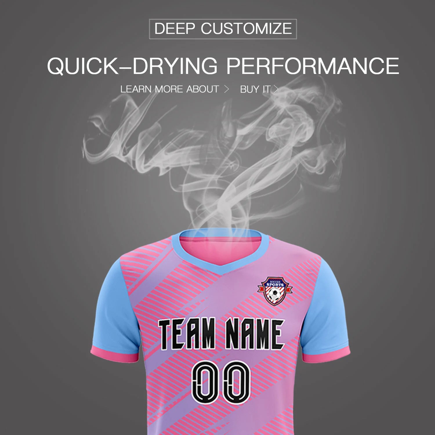 Custom Pink Light Blue Casual Sport Soccer Sets Jersey
