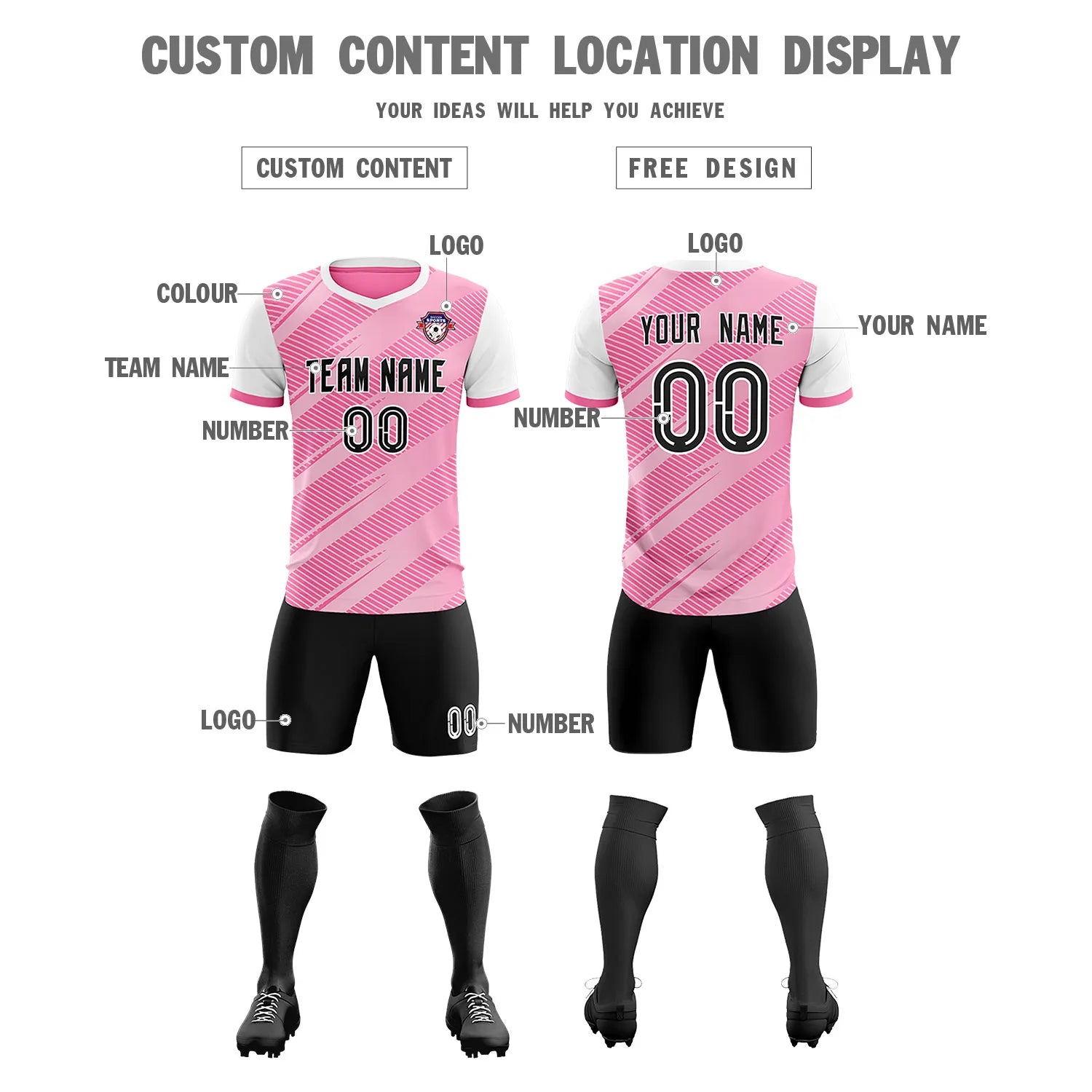 Custom Pink White Casual Sport Soccer Sets Jersey
