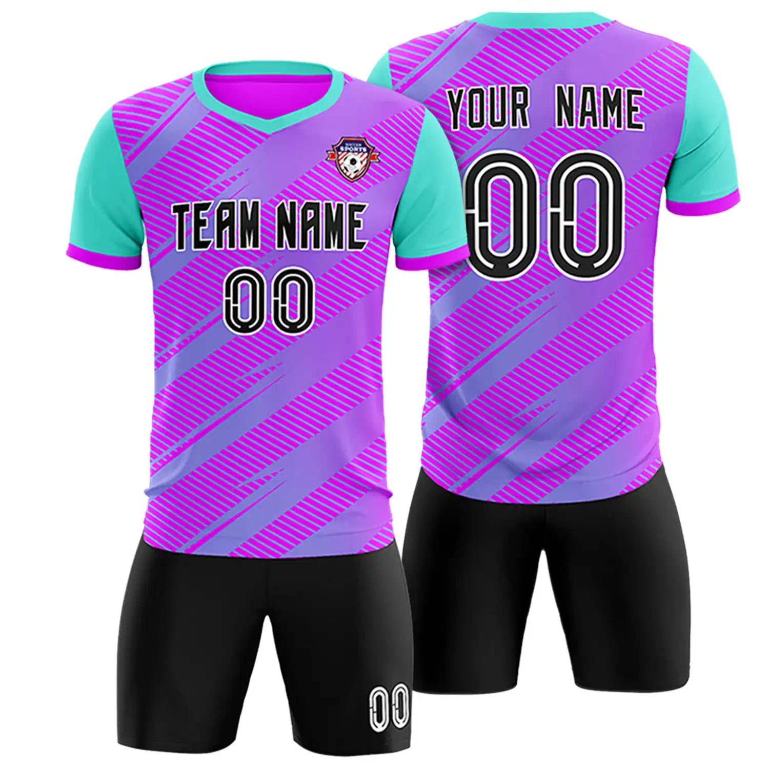 Custom Purple Bright Green Casual Sport Soccer Sets Jersey