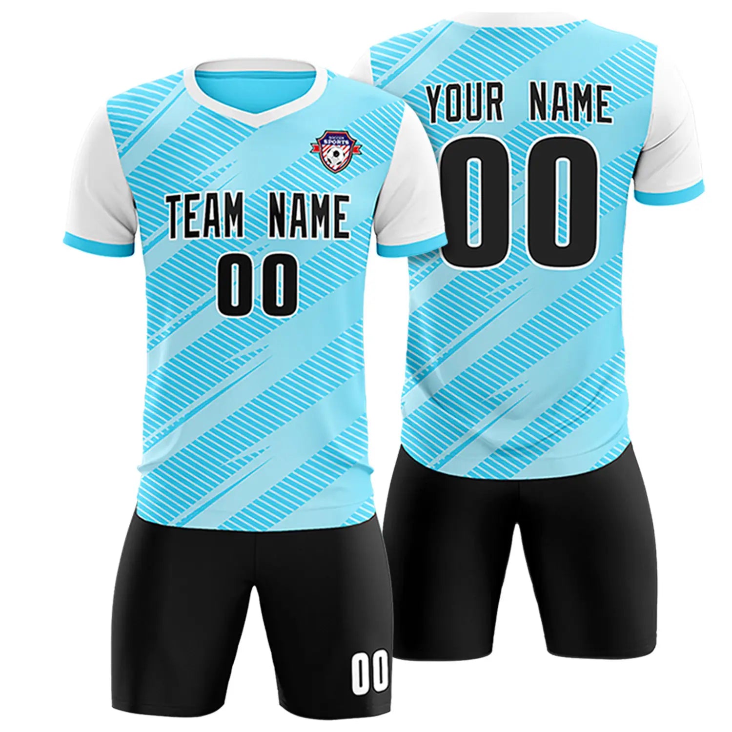 Custom Light Blue White Casual Sport Soccer Sets Jersey