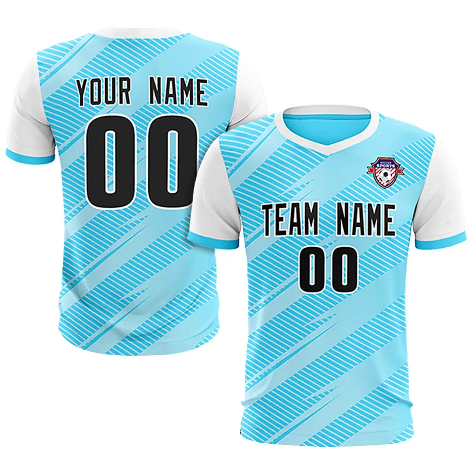 Custom Light Blue White Casual Sport Soccer Sets Jersey