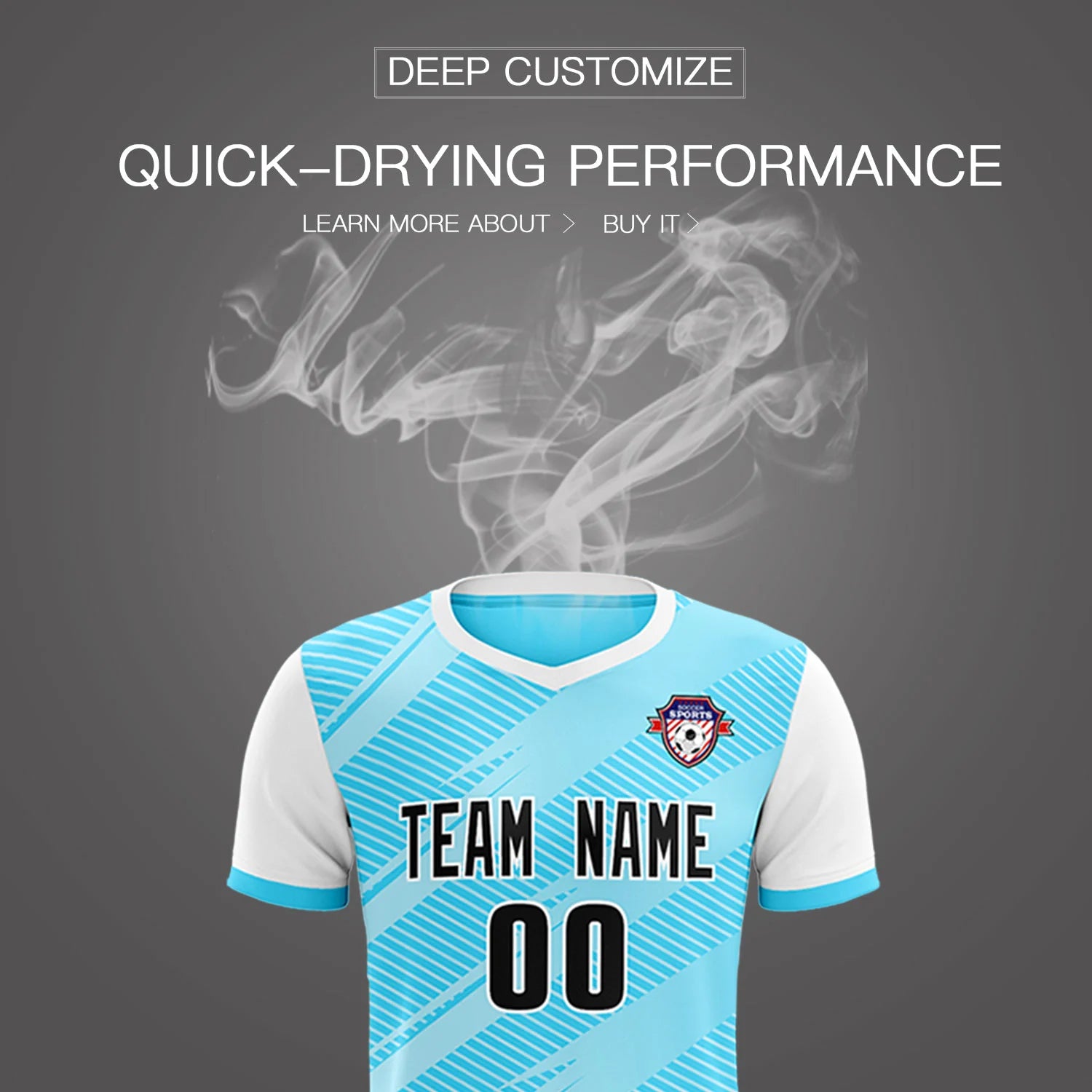 Custom Light Blue White Casual Sport Soccer Sets Jersey