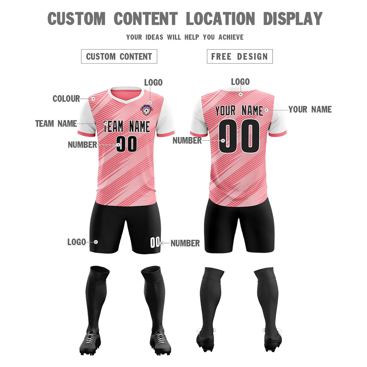 Custom Light Red White Casual Sport Soccer Sets Jersey