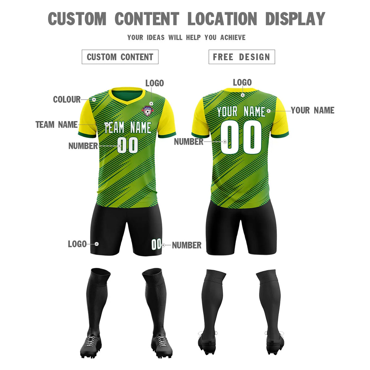 Custom Green Gold01 Casual Sport Soccer Sets Jersey