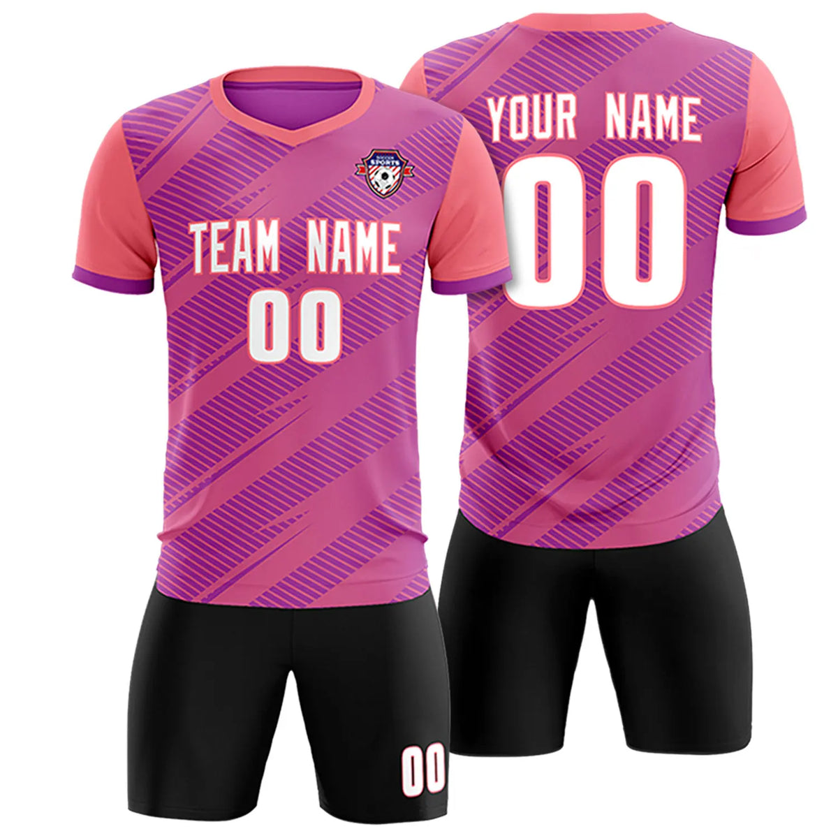 Custom Pink Light Red Casual Sport Soccer Sets Jersey