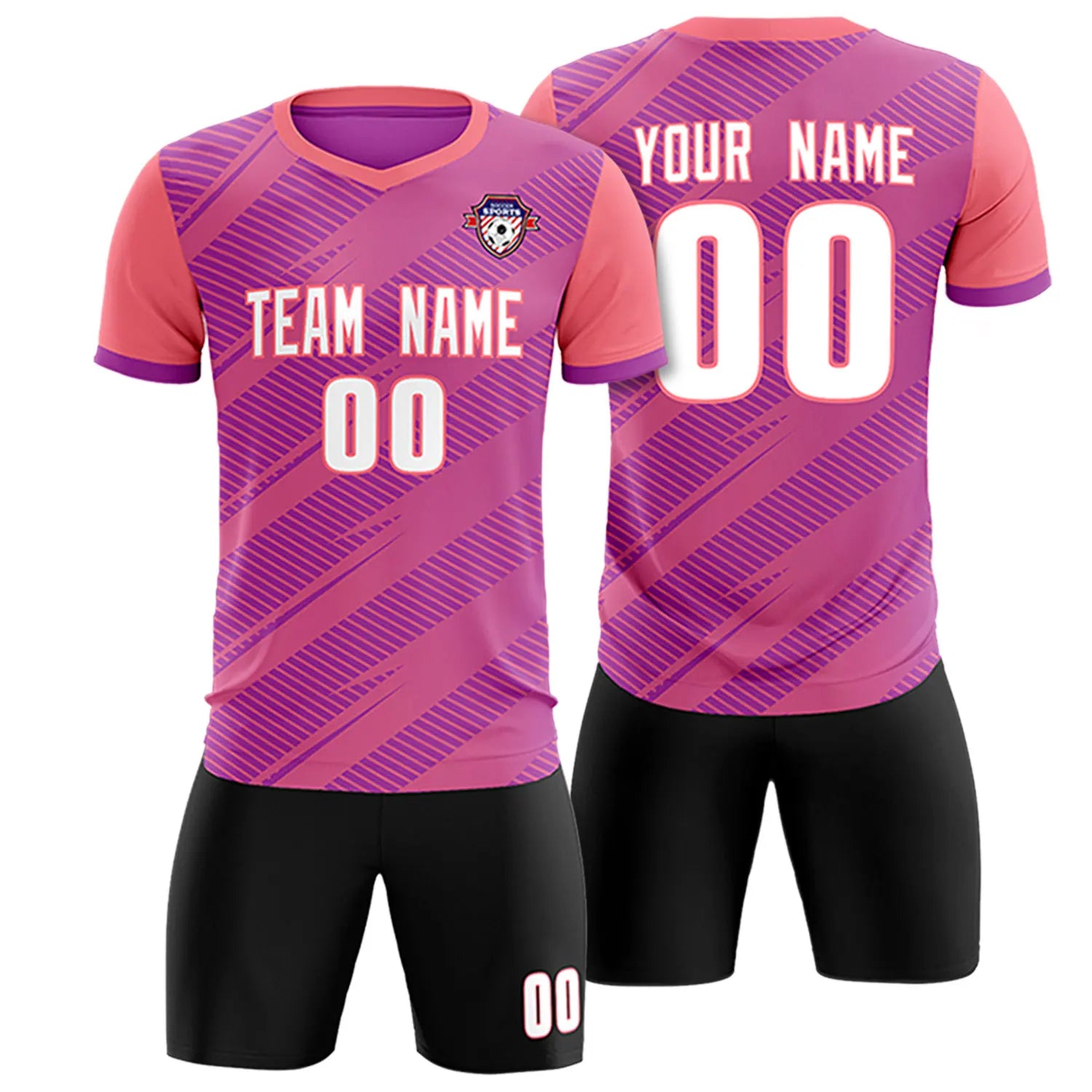 Custom Pink Light Red Casual Sport Soccer Sets Jersey