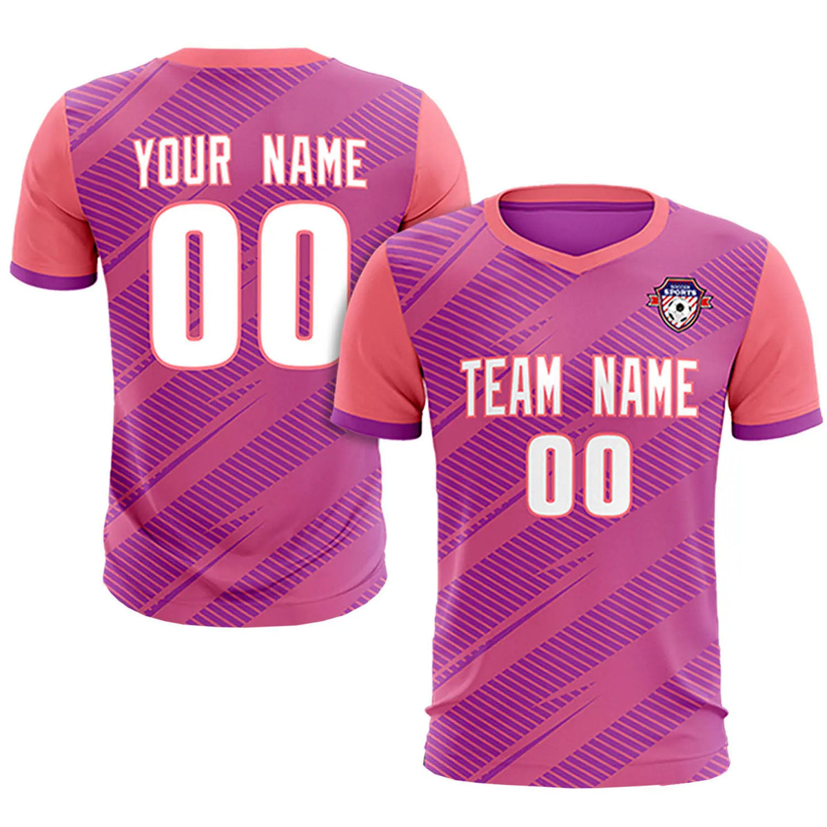 Custom Pink Light Red Casual Sport Soccer Sets Jersey