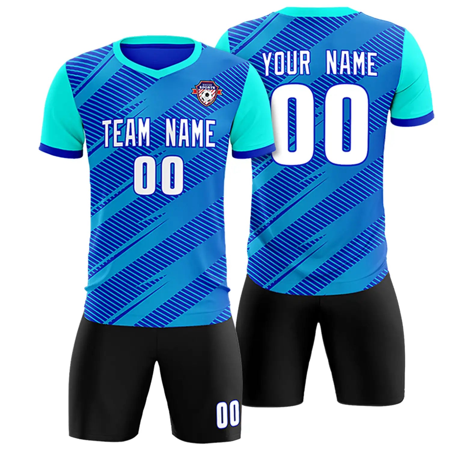 Custom Royal Blue Sky Blue Casual Sport Soccer Sets Jersey
