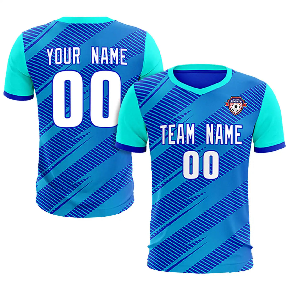 Custom Royal Blue Sky Blue Casual Sport Soccer Sets Jersey