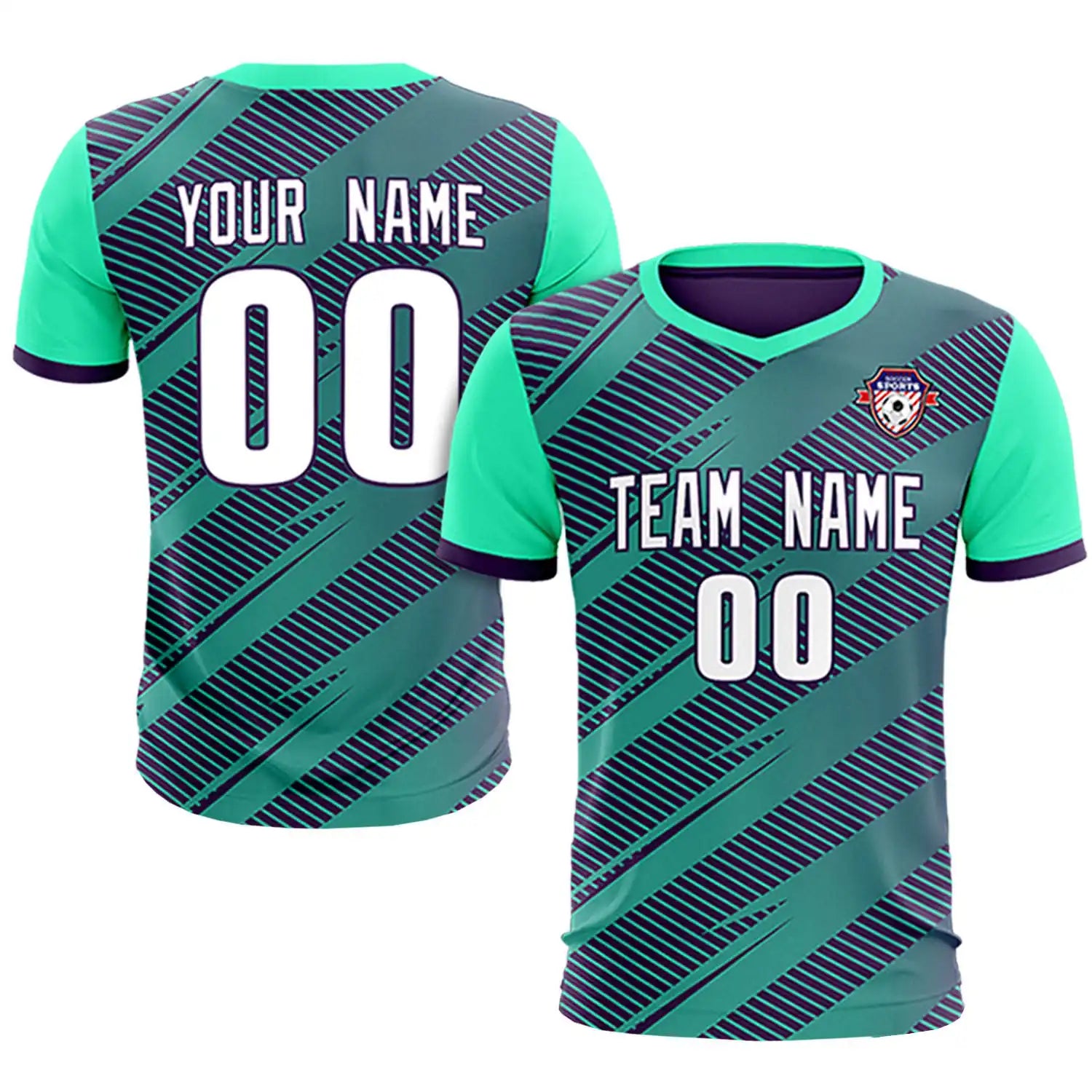 Custom Dark Purple Green Casual Sport Soccer Sets Jersey