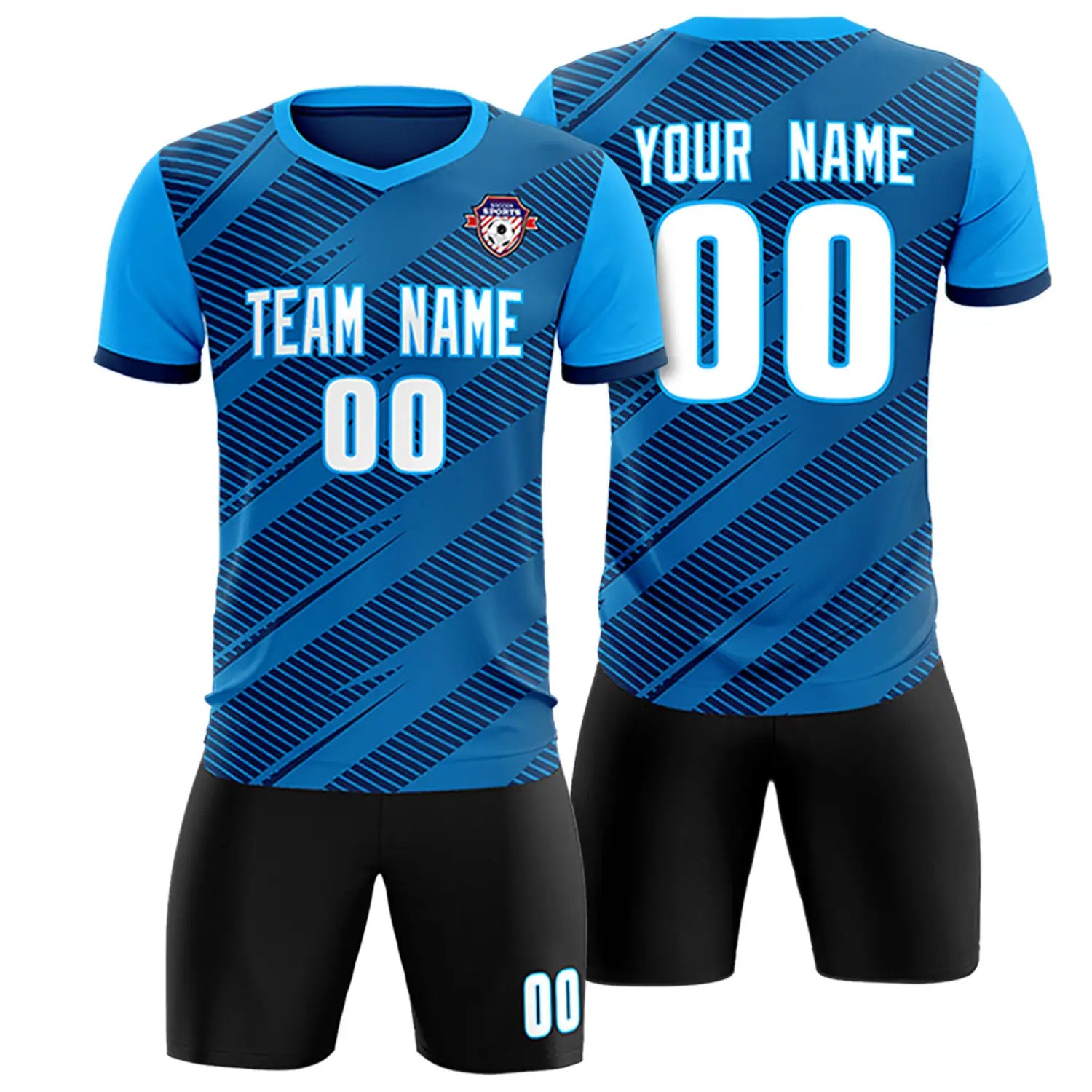 Custom Navy Powder Blue Casual Sport Soccer Sets Jersey