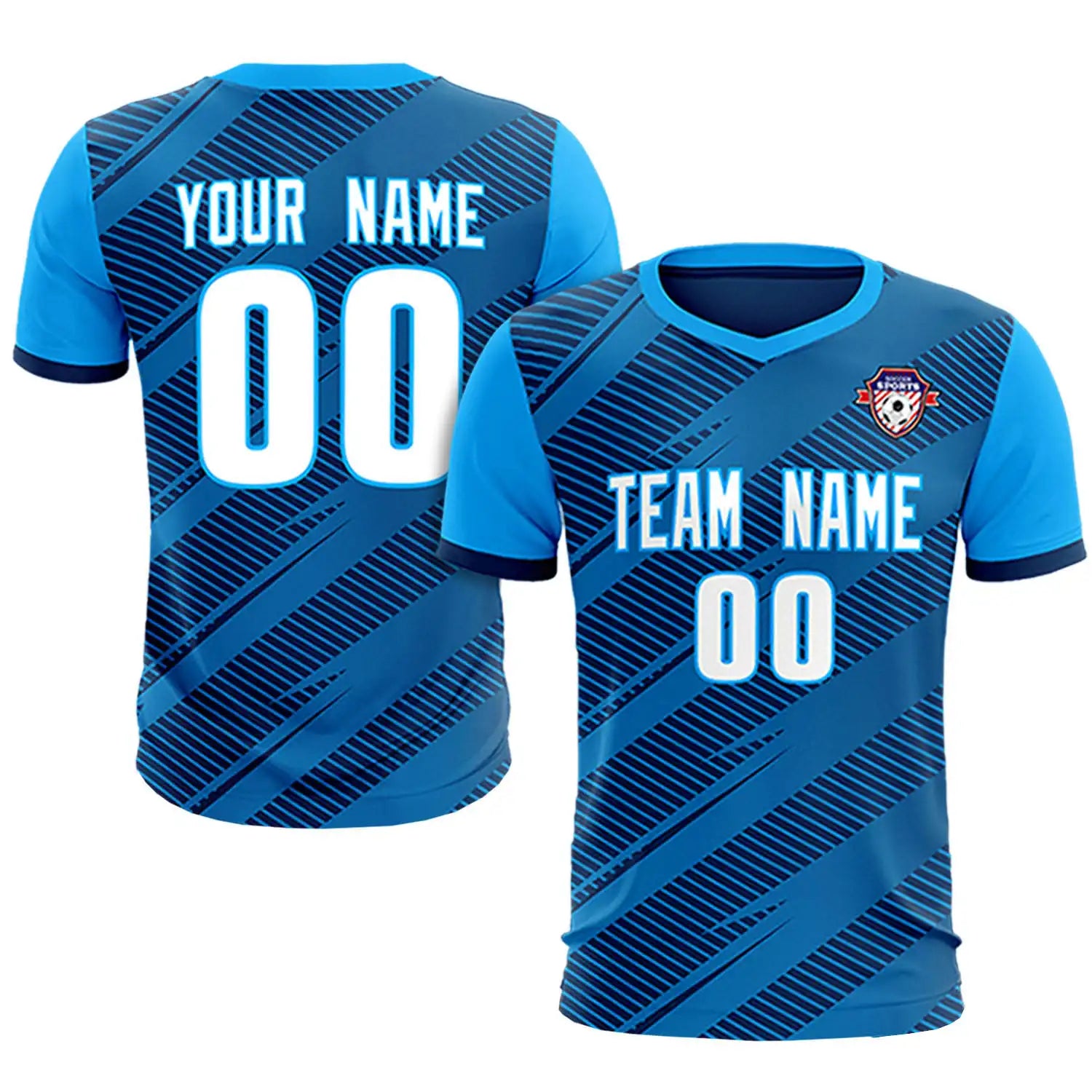 Custom Navy Powder Blue Casual Sport Soccer Sets Jersey