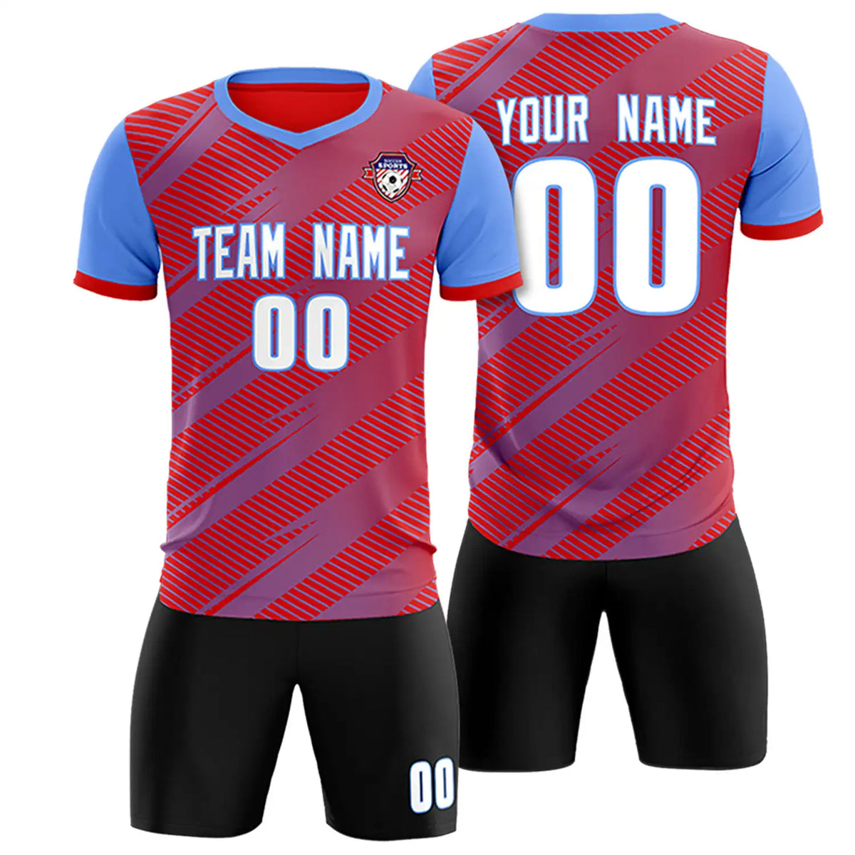 Custom Red Light Blue Casual Sport Soccer Sets Jersey