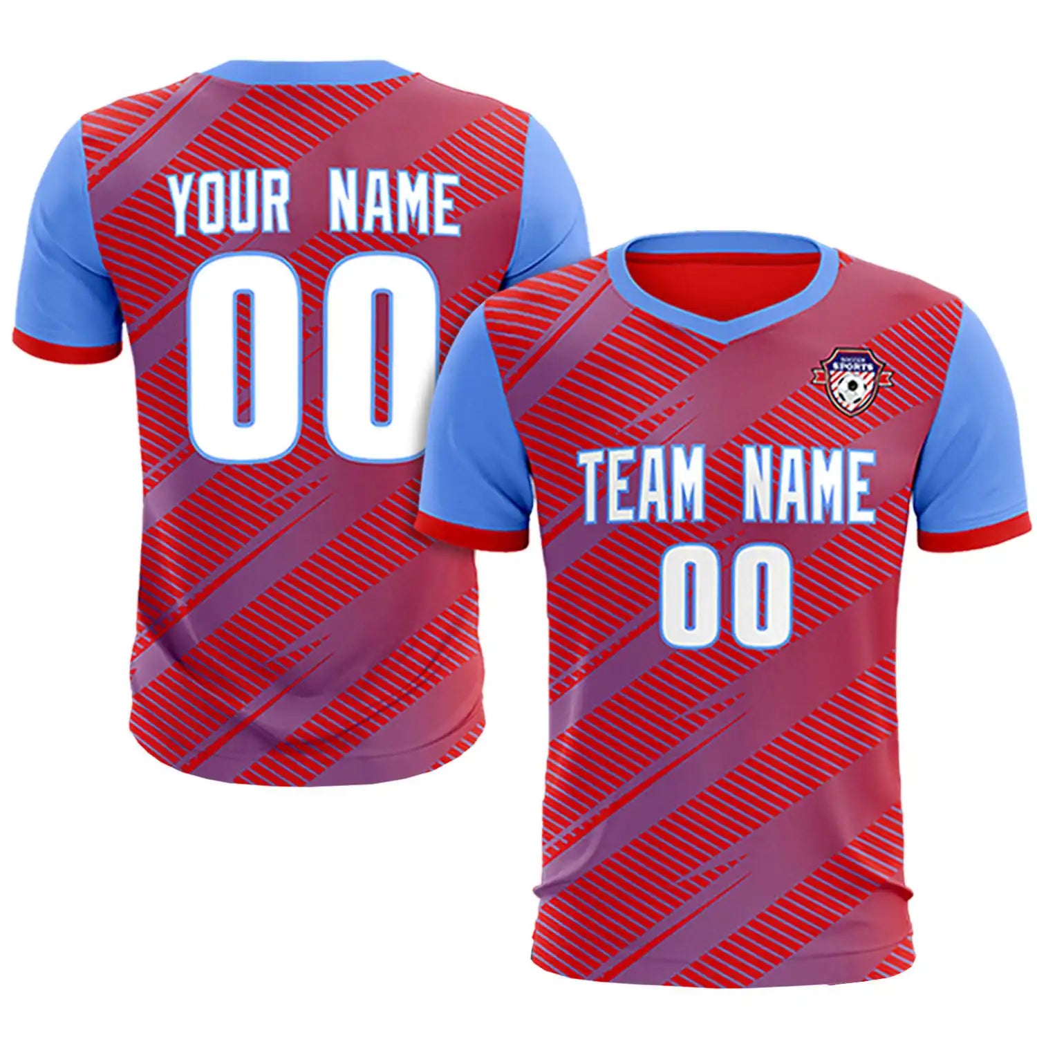 Custom Red Light Blue Casual Sport Soccer Sets Jersey