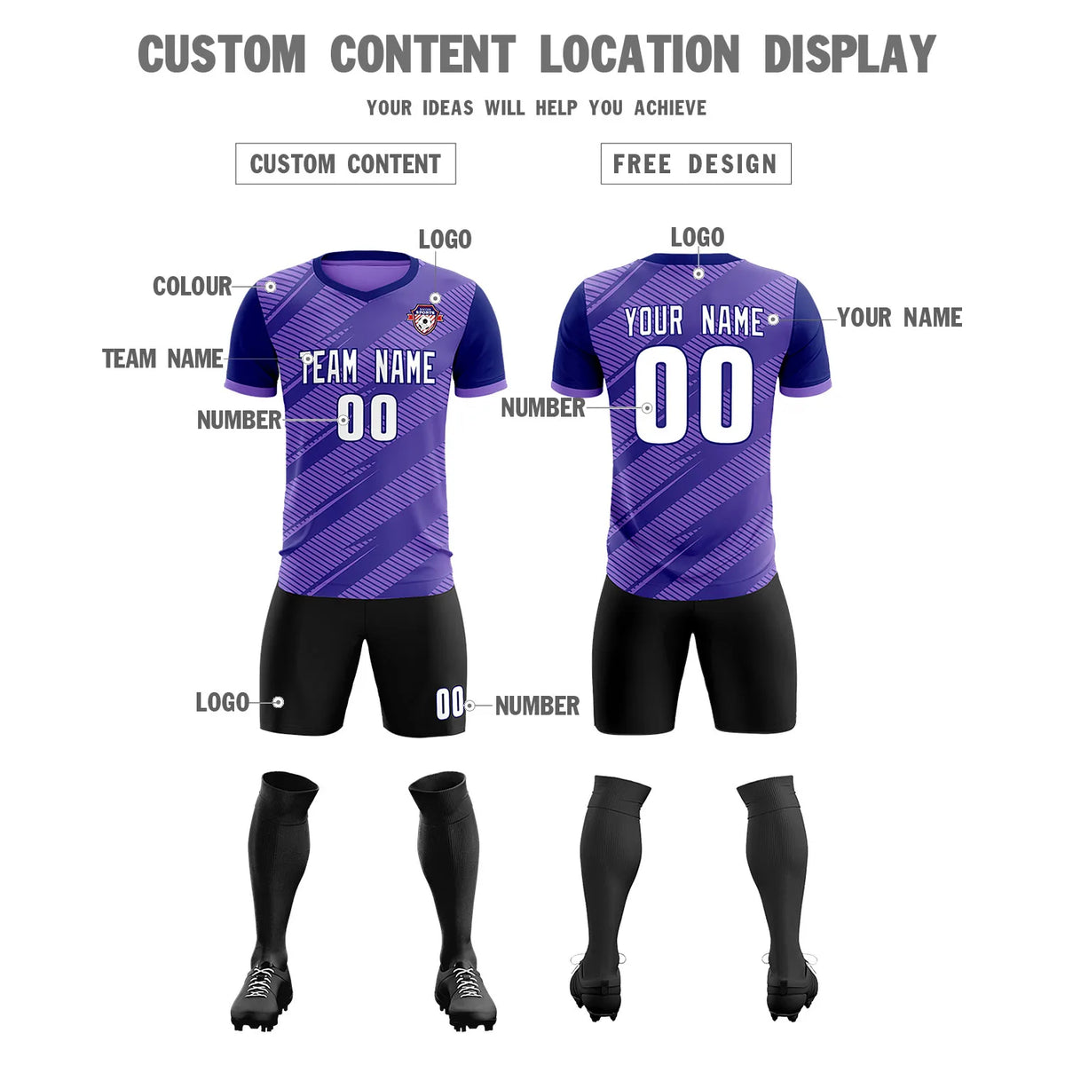 Custom Light Purple Navy Casual Sport Soccer Sets Jersey