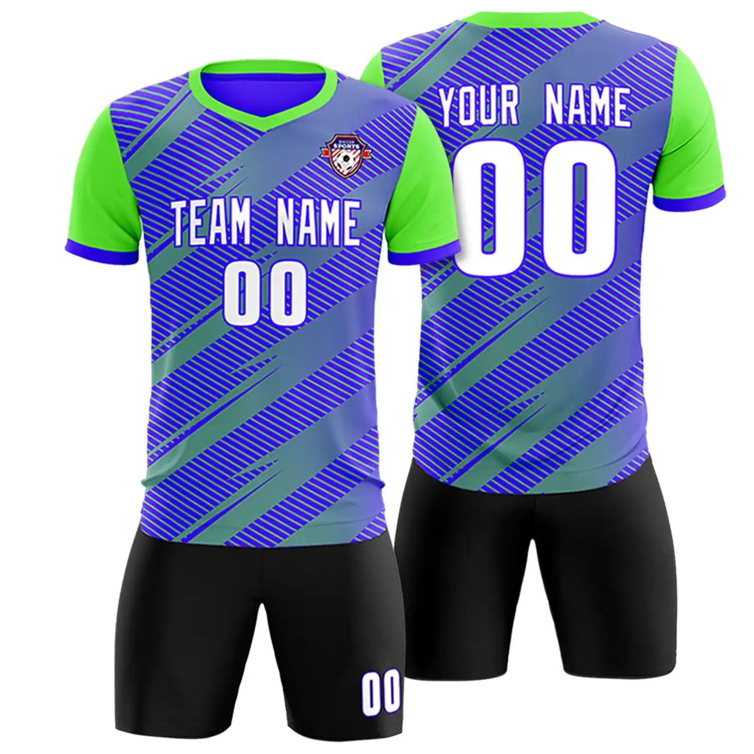 Custom Royal Blue Neon Green Casual Sport Soccer Sets Jersey