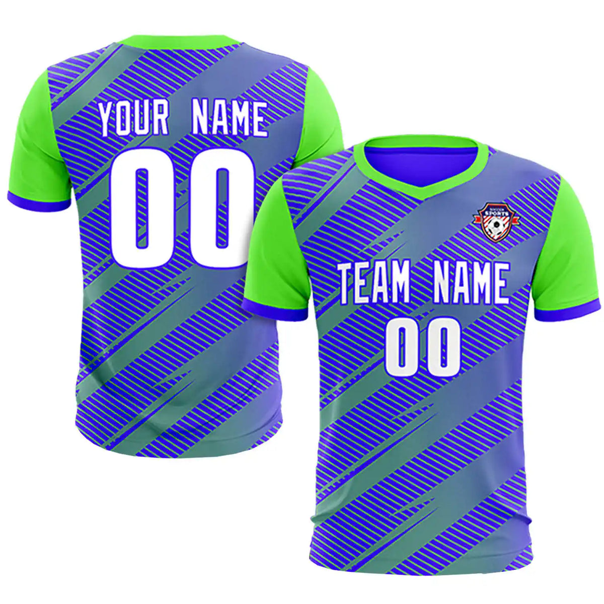 Custom Royal Blue Neon Green Casual Sport Soccer Sets Jersey
