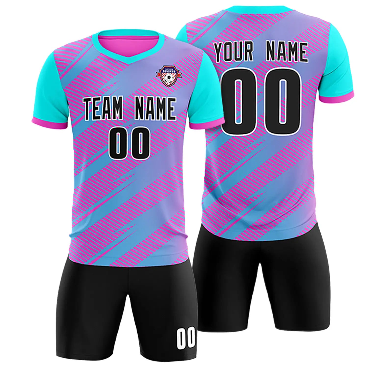 Custom Pink Sky Blue Casual Sport Soccer Sets Jersey
