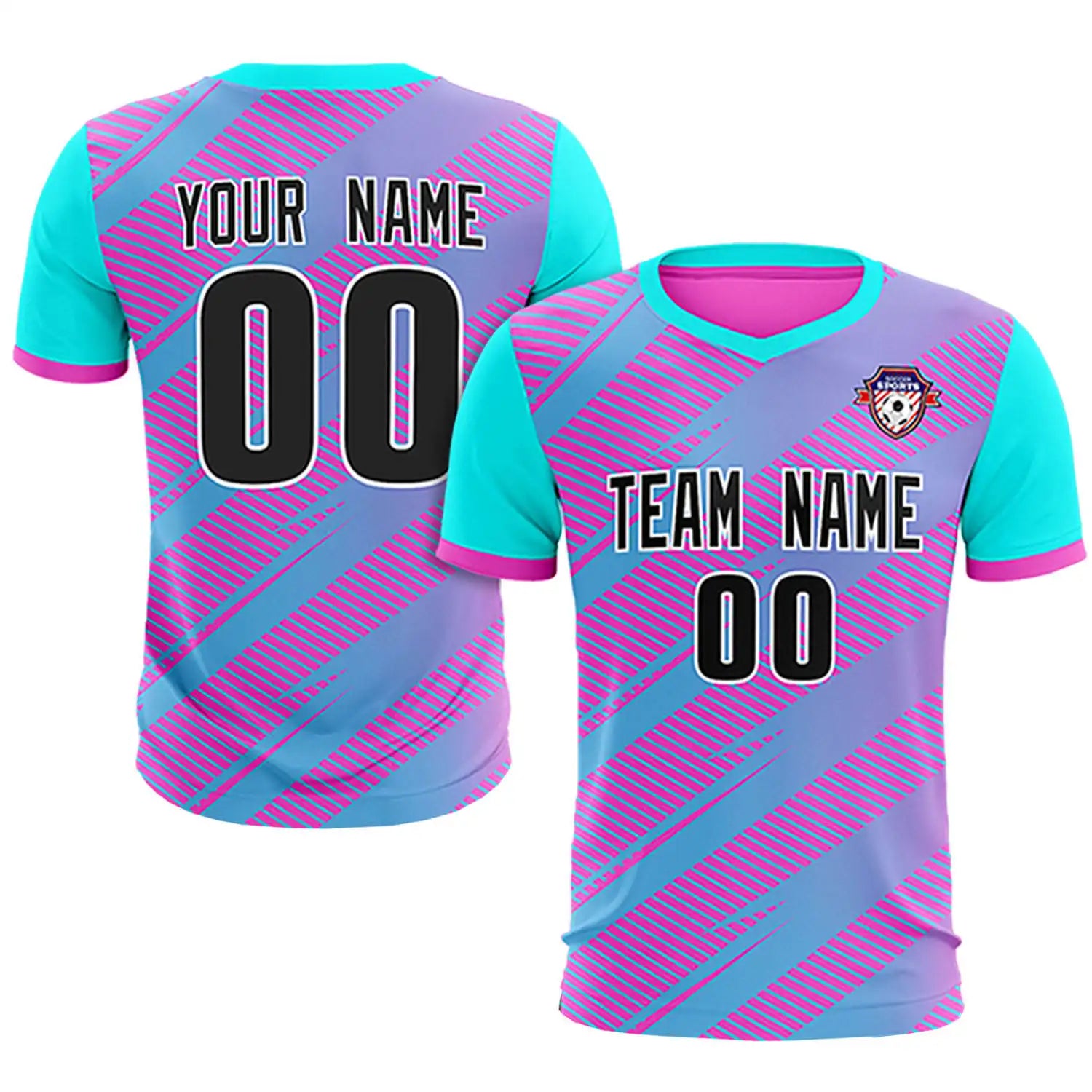 Custom Pink Sky Blue Casual Sport Soccer Sets Jersey