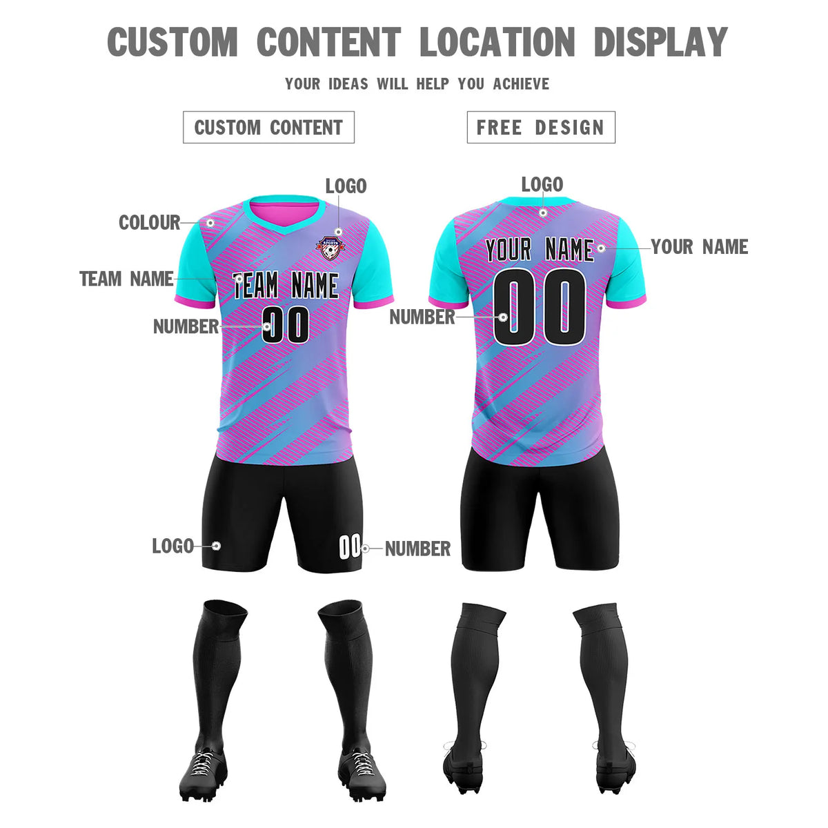 Custom Pink Sky Blue Casual Sport Soccer Sets Jersey