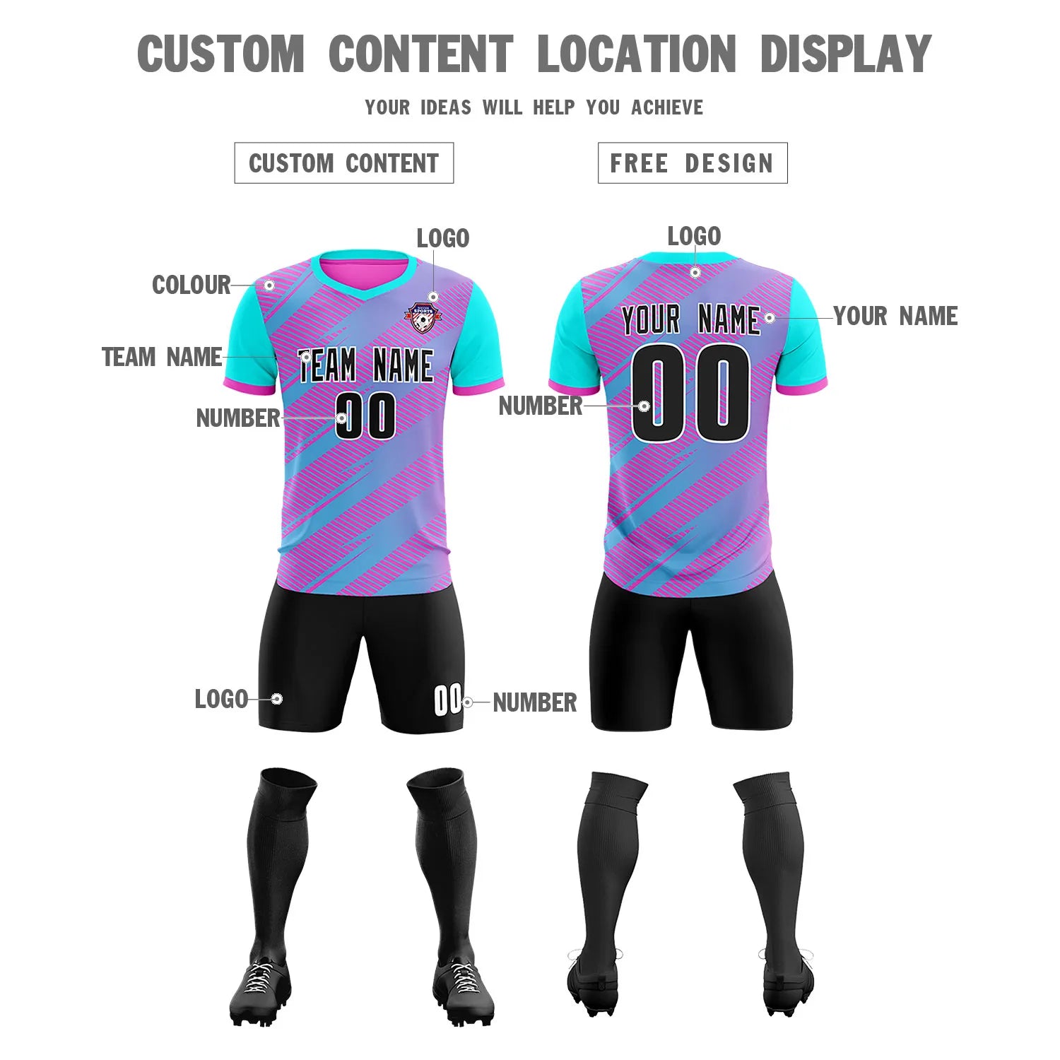 Custom Pink Sky Blue Casual Sport Soccer Sets Jersey