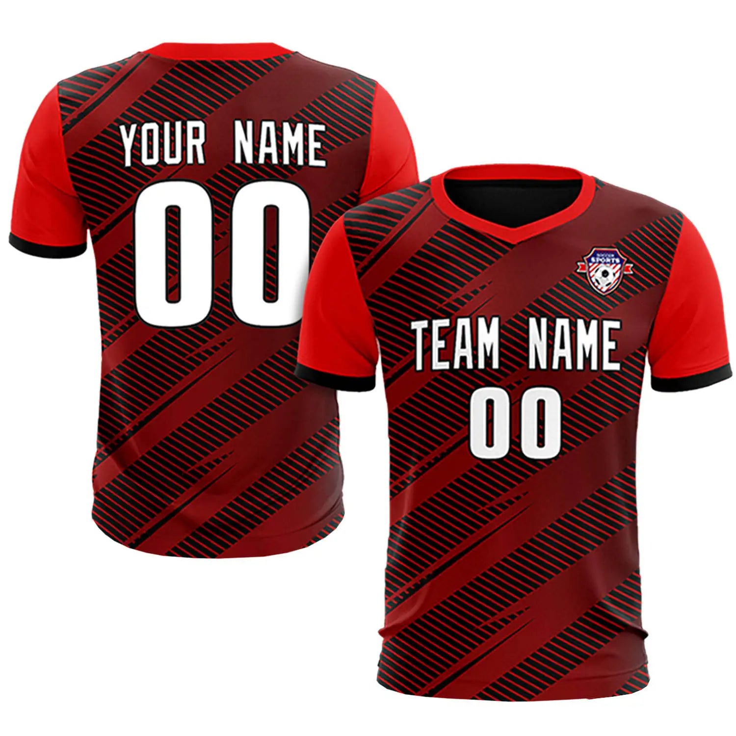 Custom Black Red Casual Sport Soccer Sets Jersey