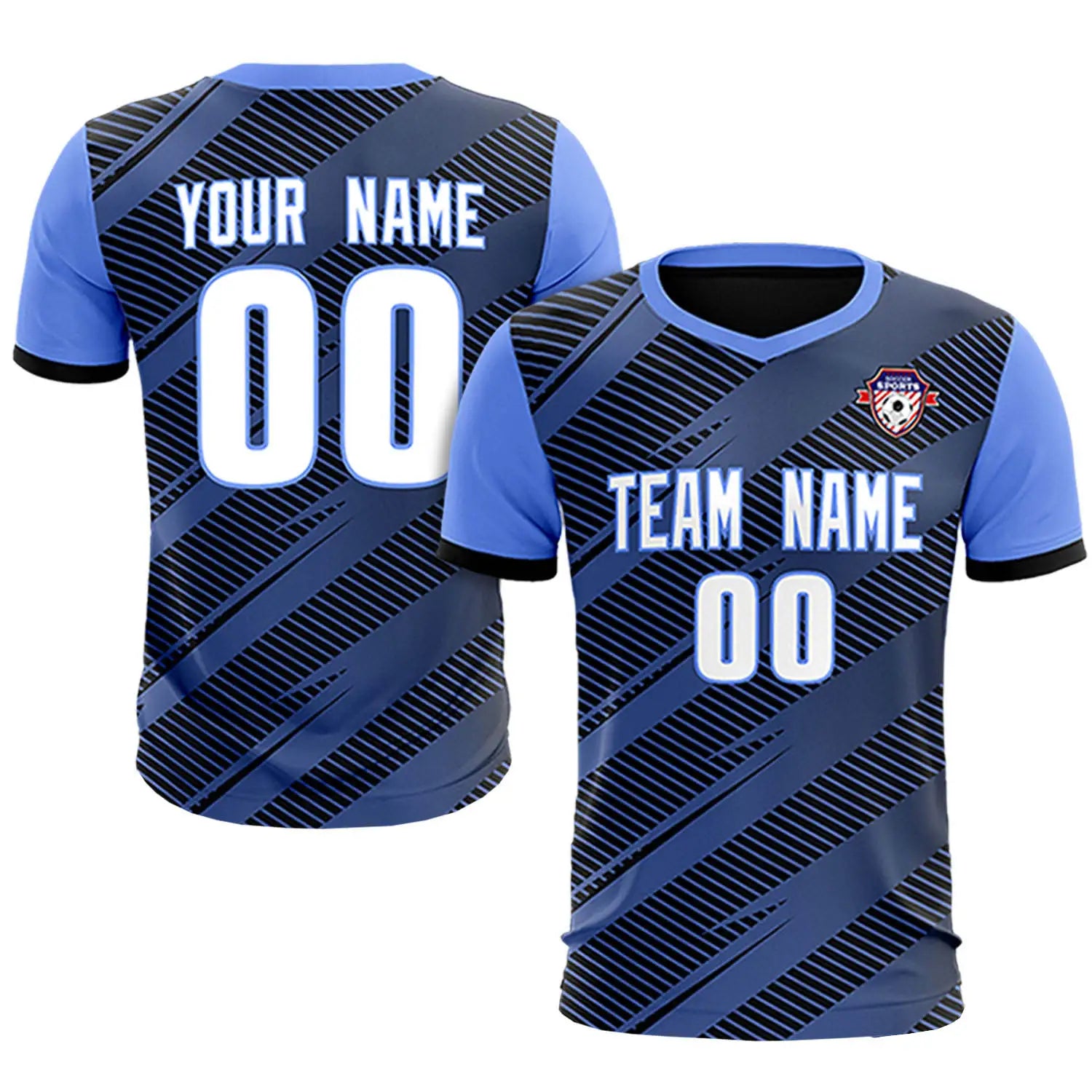 Custom Black Light Blue Casual Sport Soccer Sets Jersey