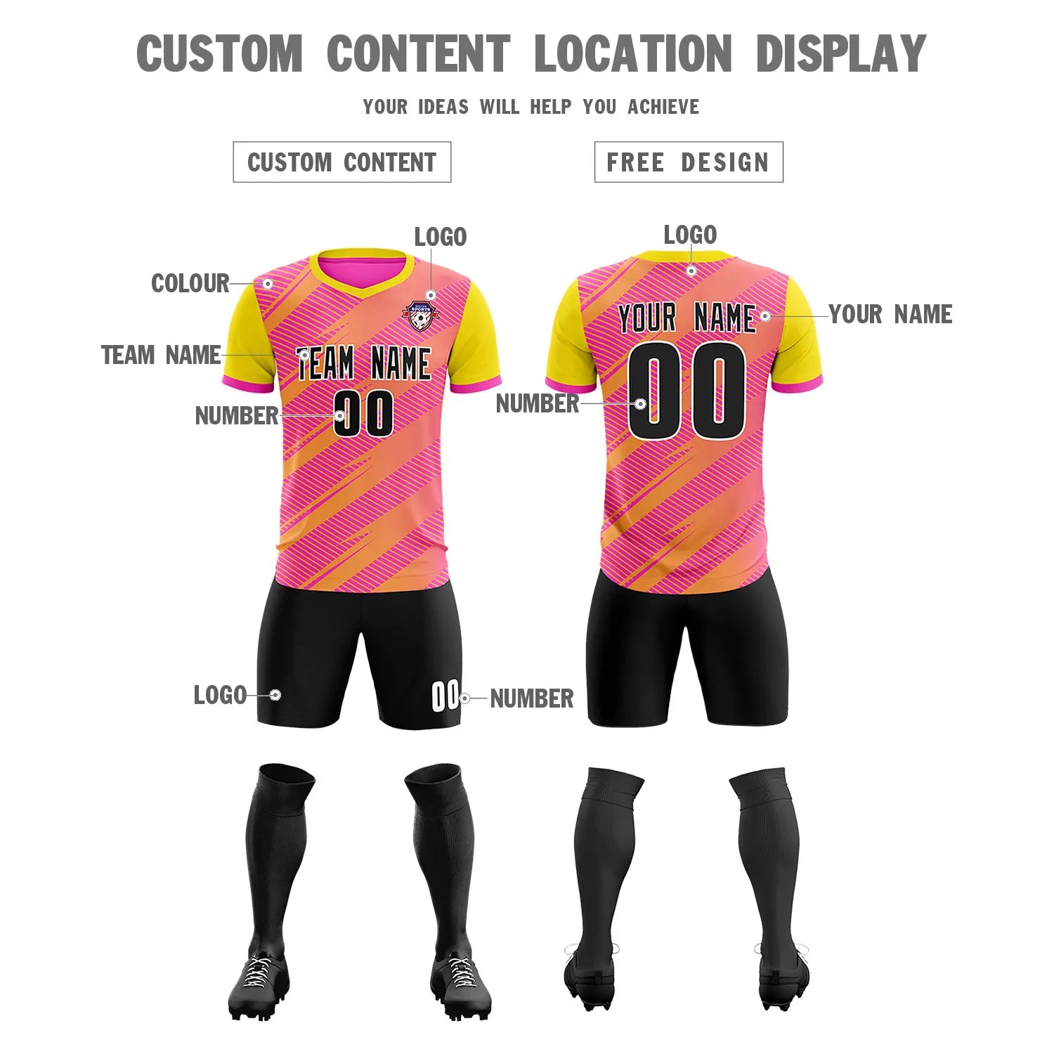Custom Pink Gold01 Casual Sport Soccer Sets Jersey