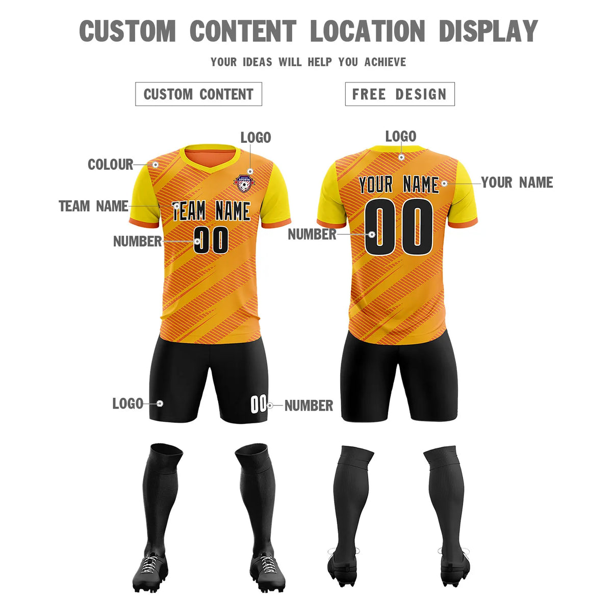 Custom Orange Gold01 Casual Sport Soccer Sets Jersey