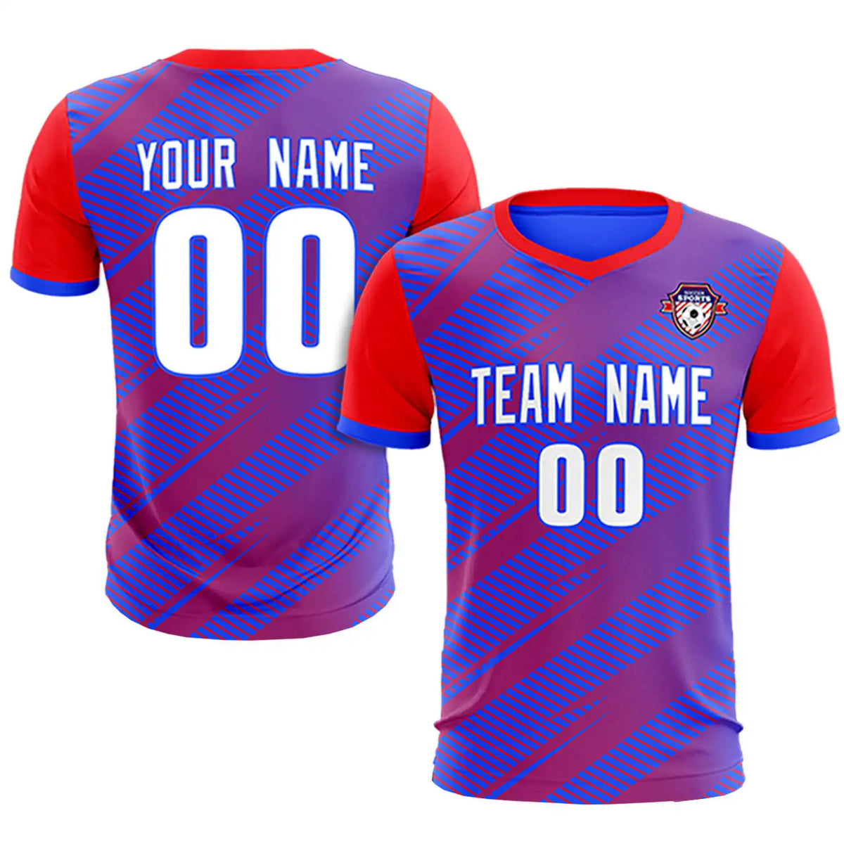Custom Royal Blue Red Casual Sport Soccer Sets Jersey