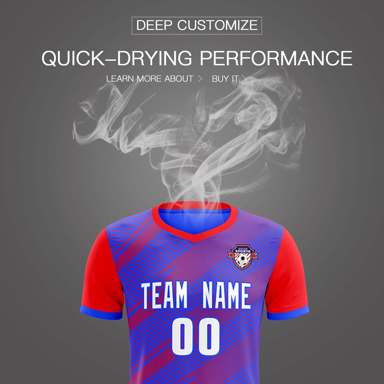 Custom Royal Blue Red Casual Sport Soccer Sets Jersey