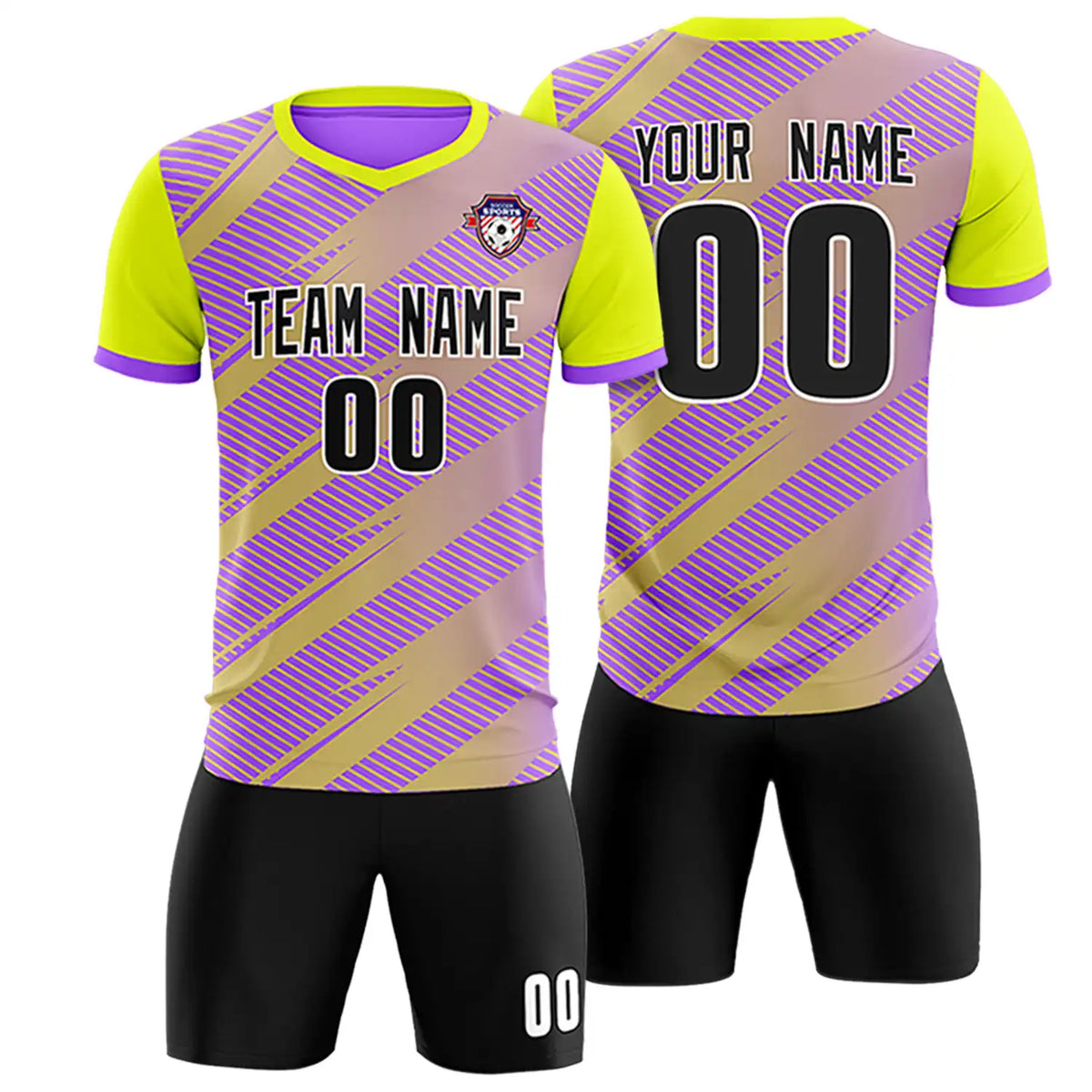 Custom Light Purple Yellow Casual Sport Soccer Sets Jersey