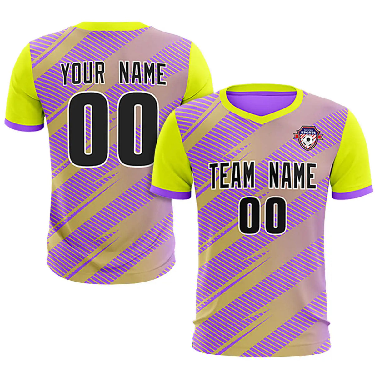 Custom Light Purple Yellow Casual Sport Soccer Sets Jersey