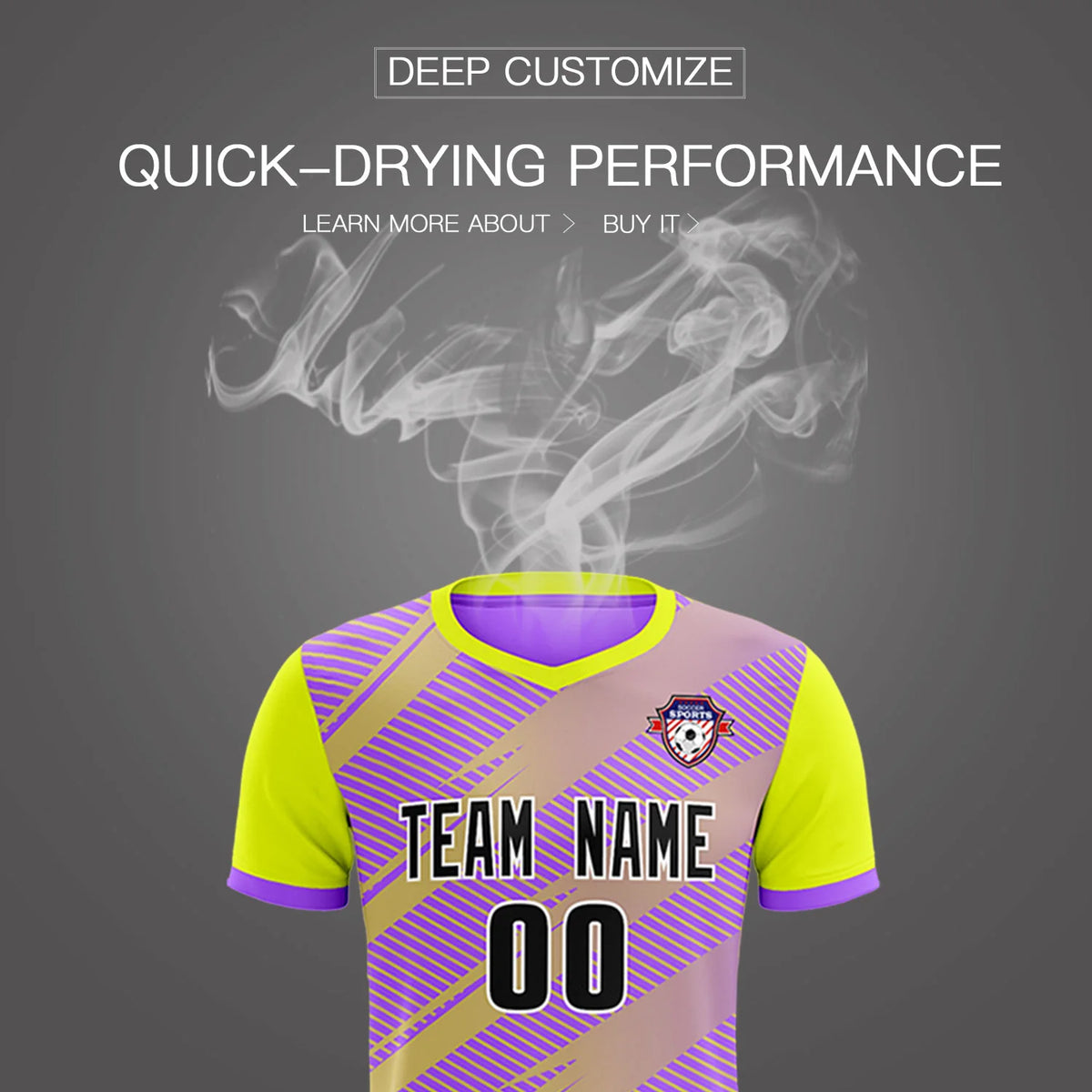 Custom Light Purple Yellow Casual Sport Soccer Sets Jersey